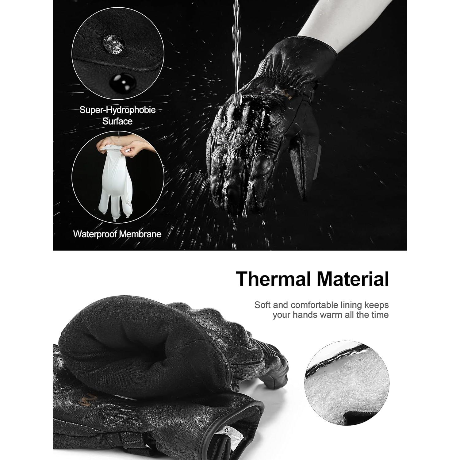 Guantes de Moto INBIKE Térmicos de Cuero Medianos Negros