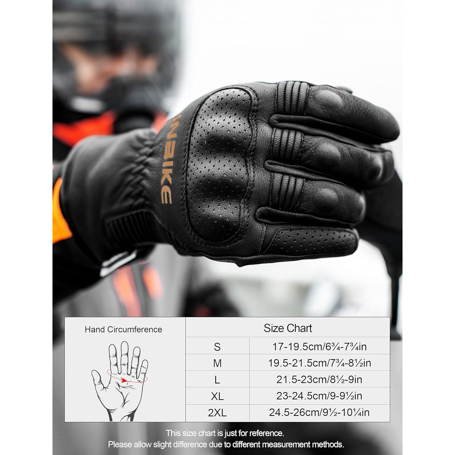 Guantes de Moto INBIKE Térmicos de Cuero Medianos Negros