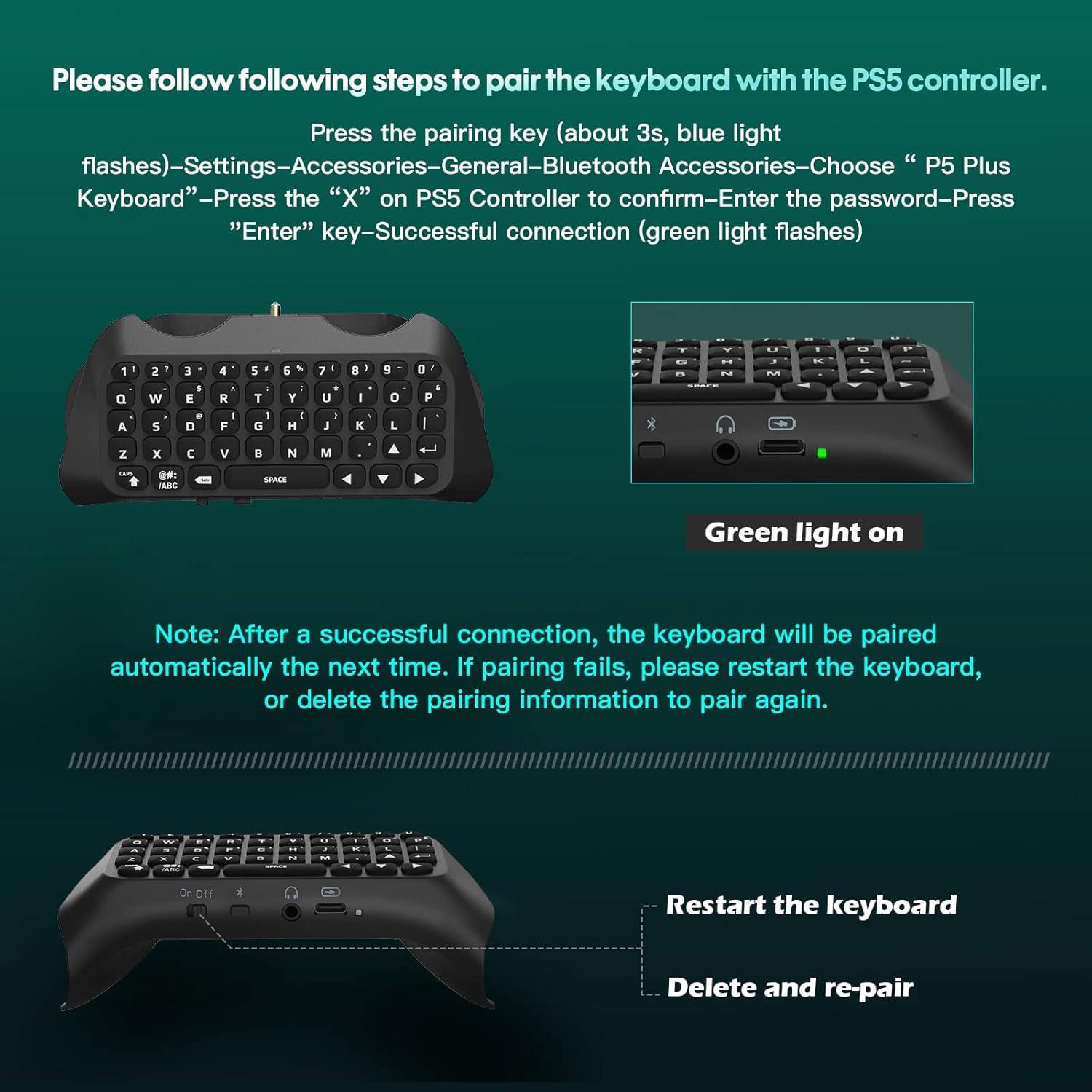 Teclado Inalámbrico TiMOVO para PS5 con Retroiluminación Verde