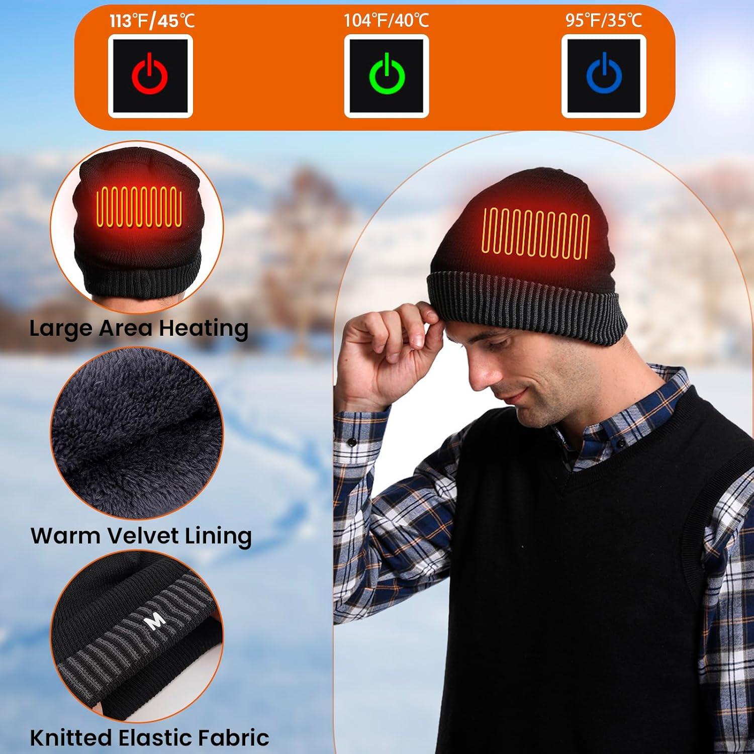 Conjunto calefactable USB Gorro Bufanda Guantes Negro