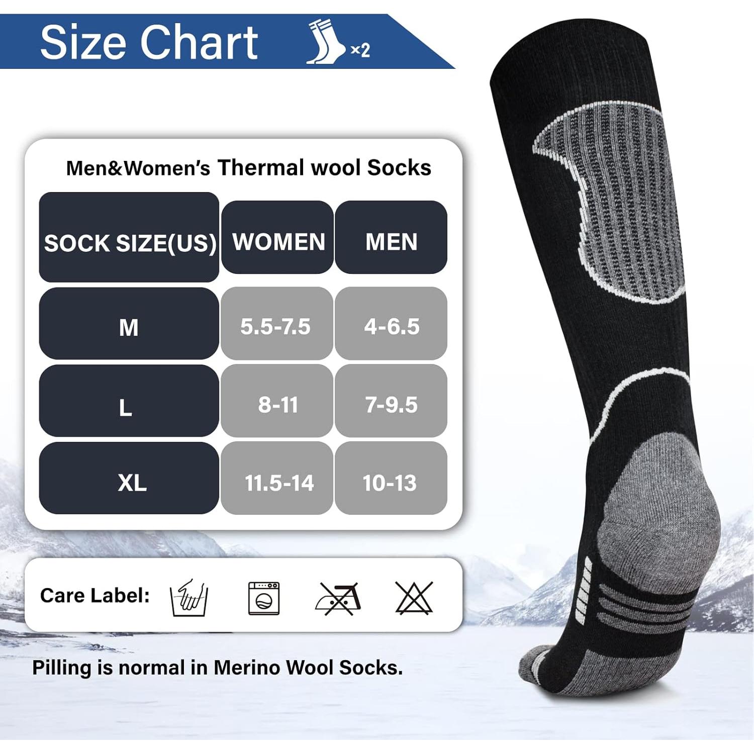 Calcetines Térmicos de Esquí Merino 2 Pares Negros - USKI001