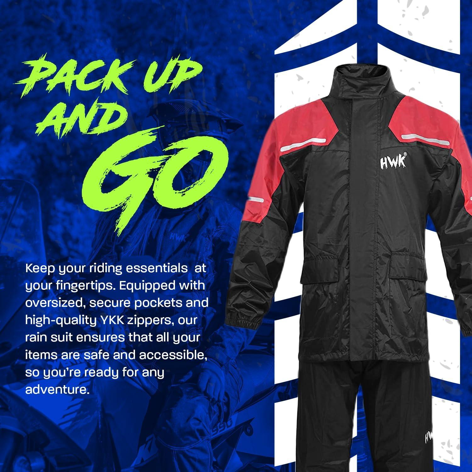 Traje de Lluvia Impermeable HWK para Motocicleta Rojo 3XL