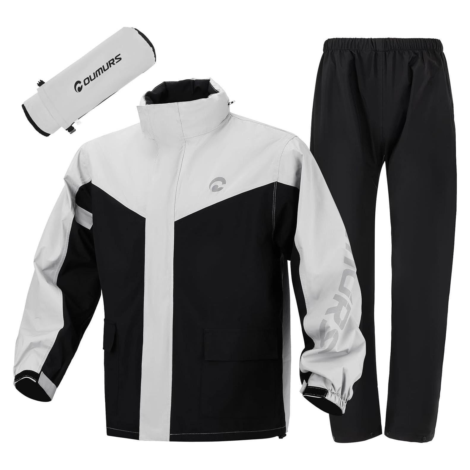 Traje de Lluvia Impermeable Oumurs Unisex Grande Negro Gris