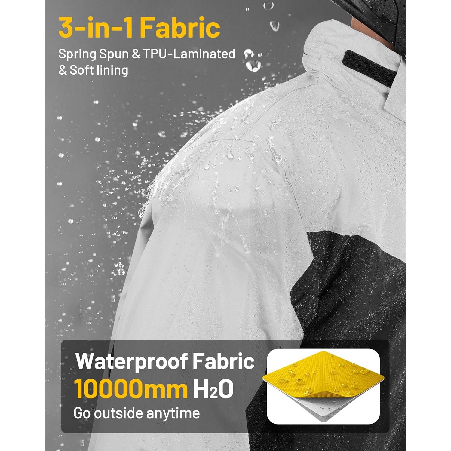 Traje de Lluvia Impermeable Oumurs Unisex Grande Negro Gris