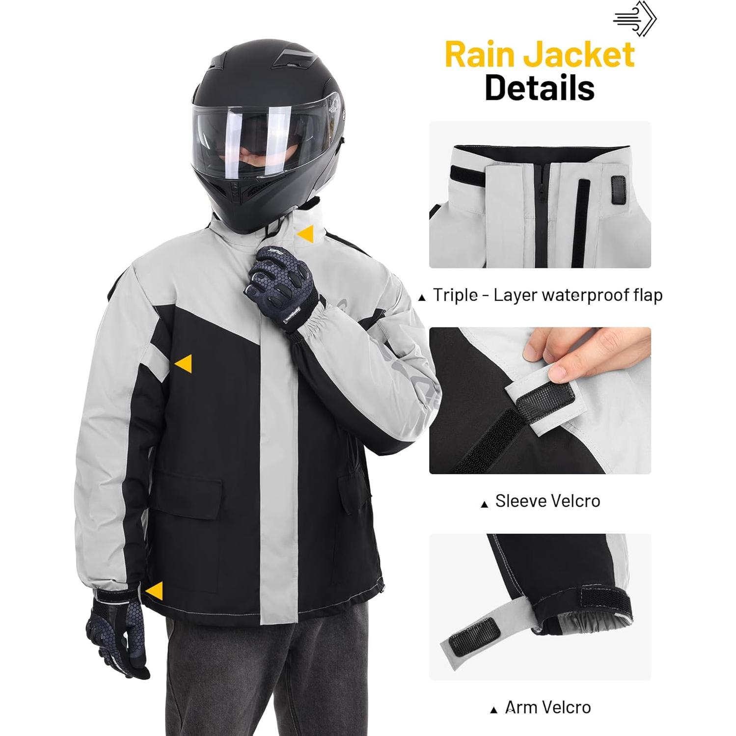 Traje de Lluvia Impermeable Oumurs Unisex Grande Negro Gris