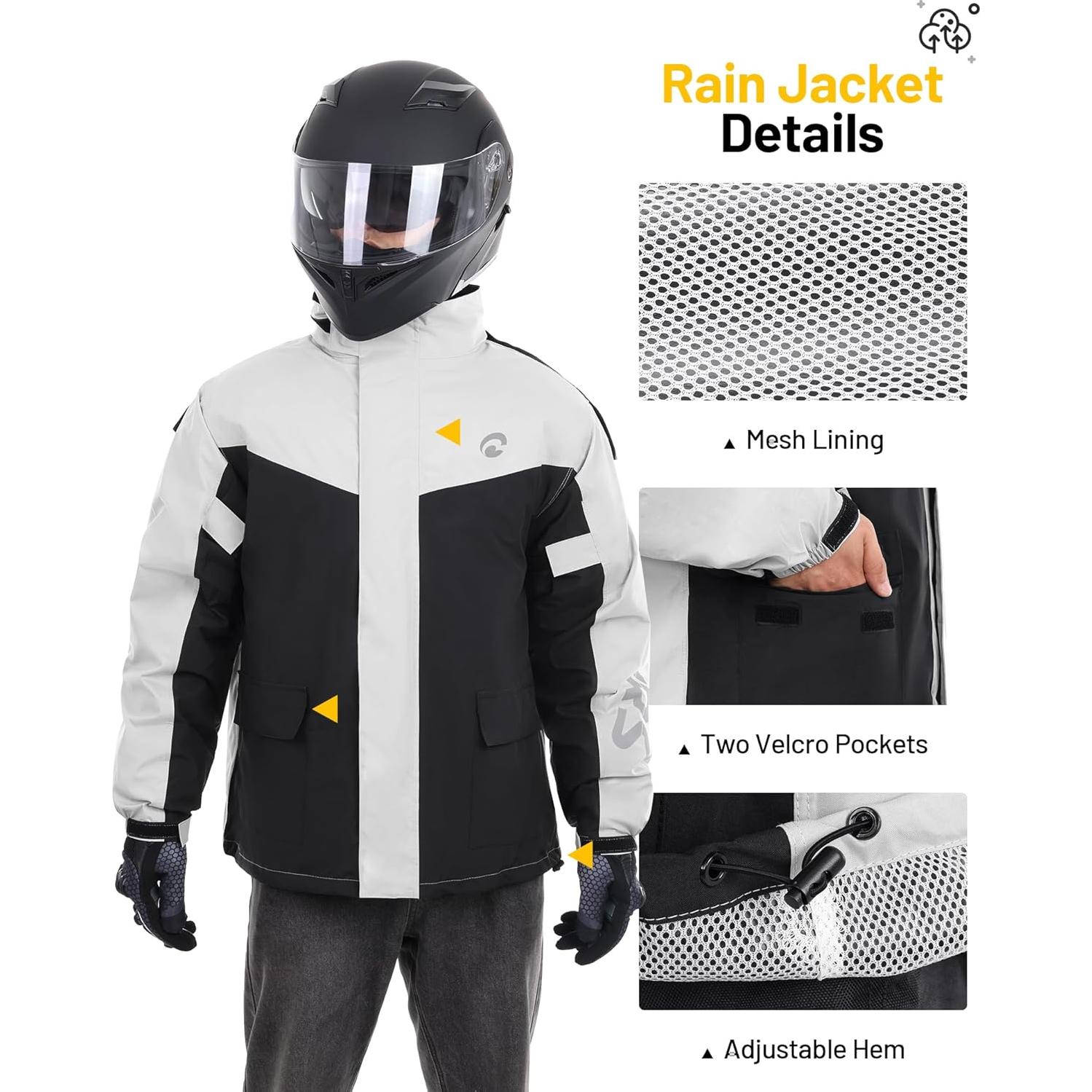 Traje de Lluvia Impermeable Oumurs Unisex Grande Negro Gris