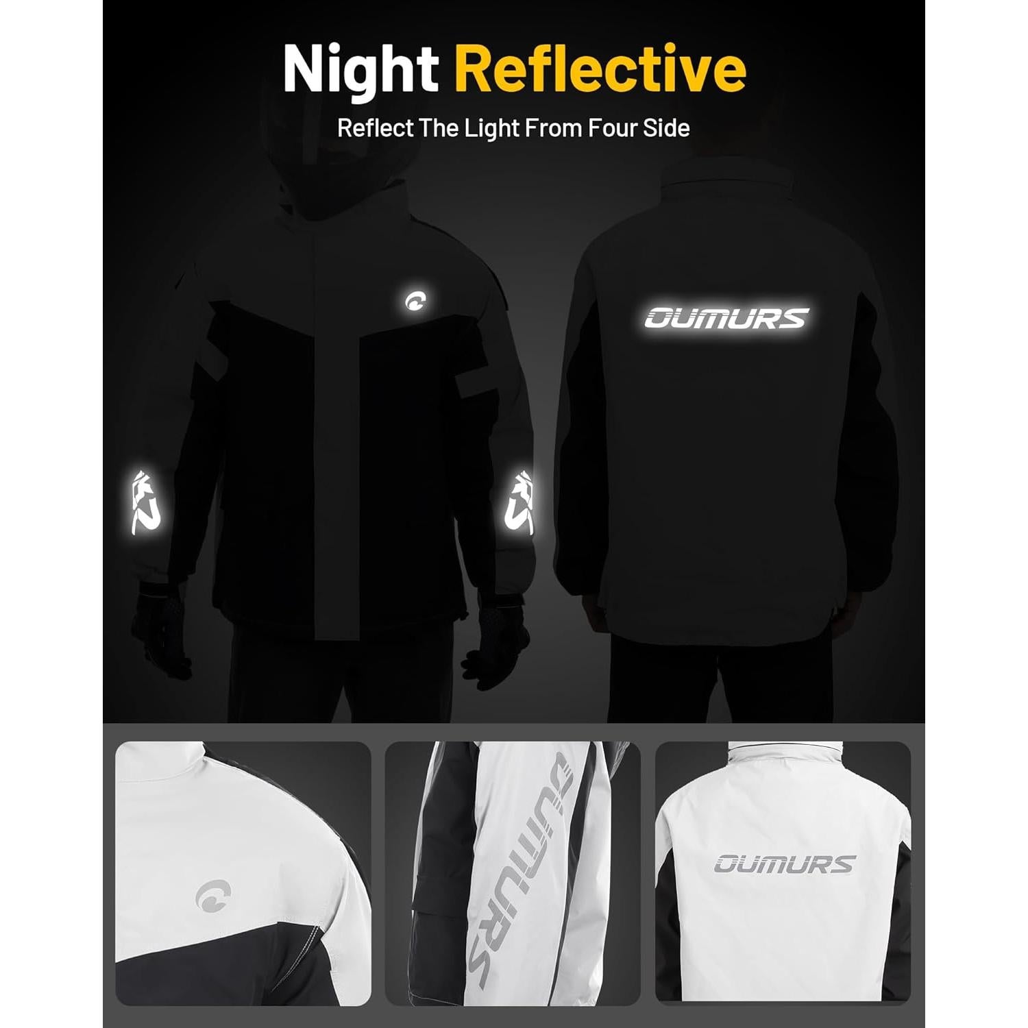 Traje de Lluvia Impermeable Oumurs Unisex Grande Negro Gris