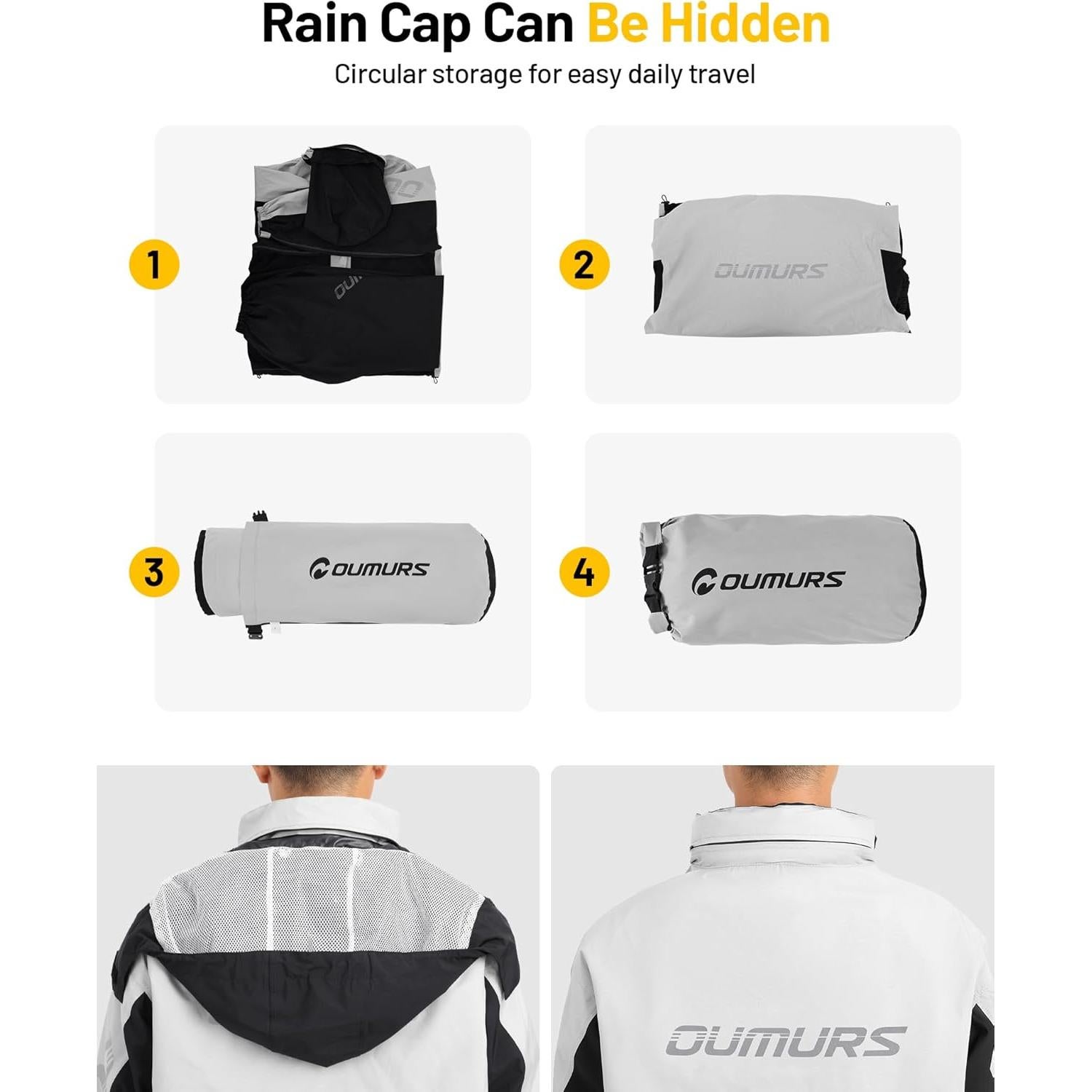 Traje de Lluvia Impermeable Oumurs Unisex Grande Negro Gris