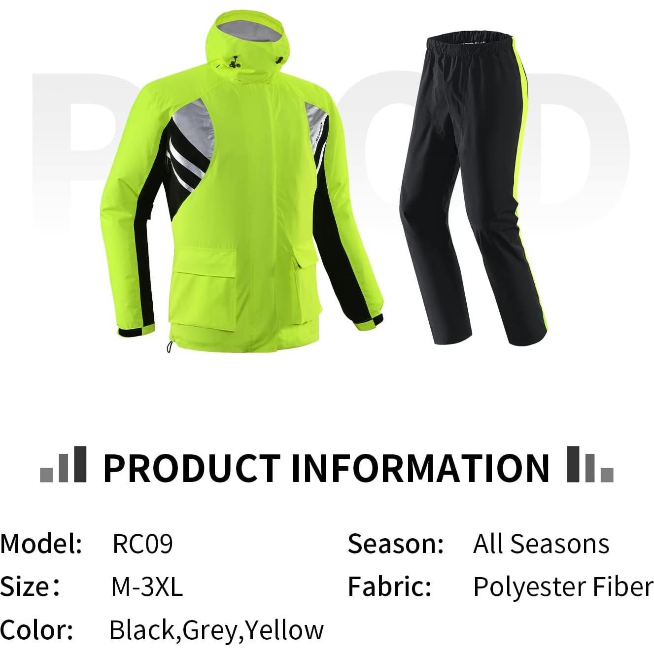 Traje de Lluvia Scoyco RC09 Impermeable para Motocicleta XL Amarillo