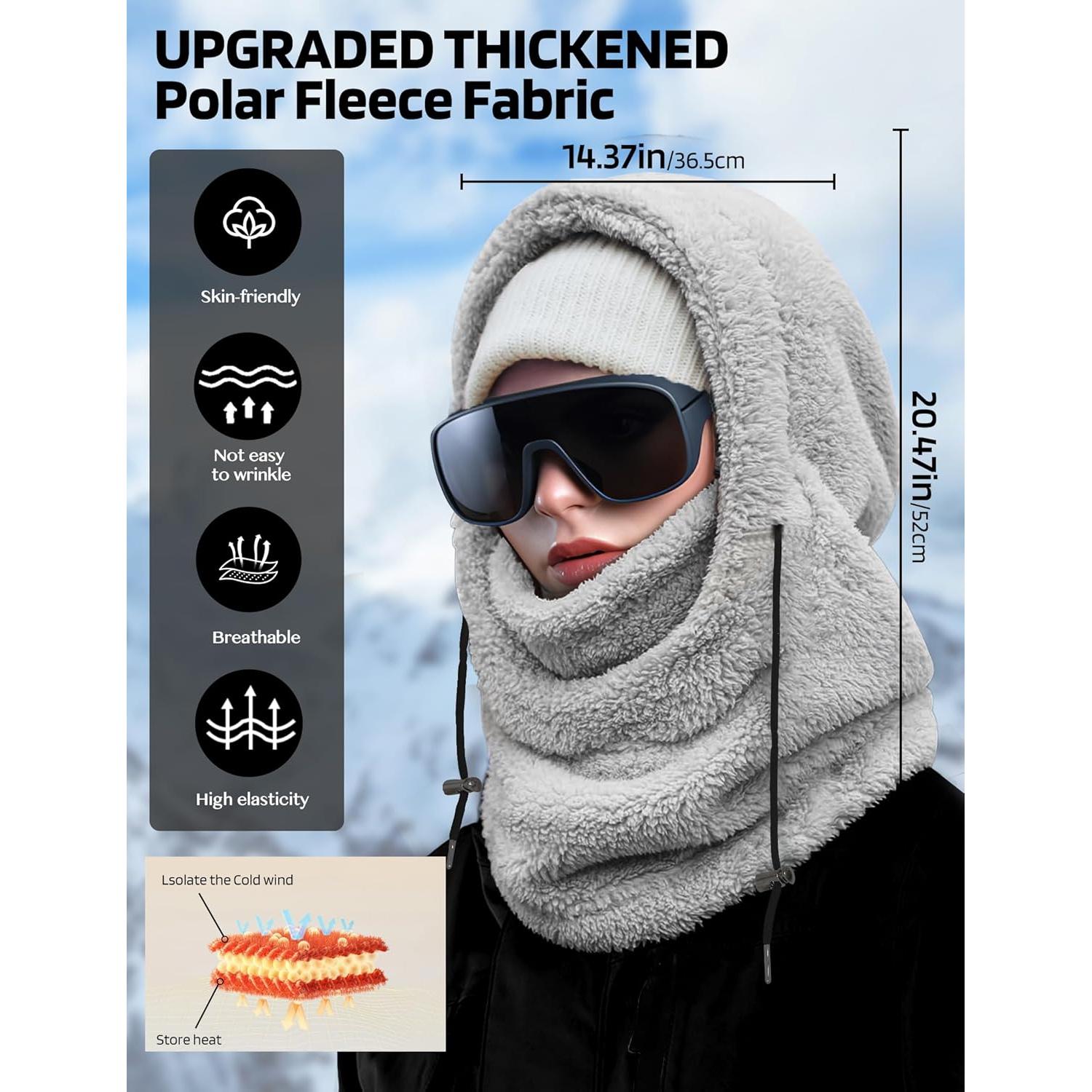 Máscara de Esquí Balaclava Polar Gris para Hombres y Mujeres