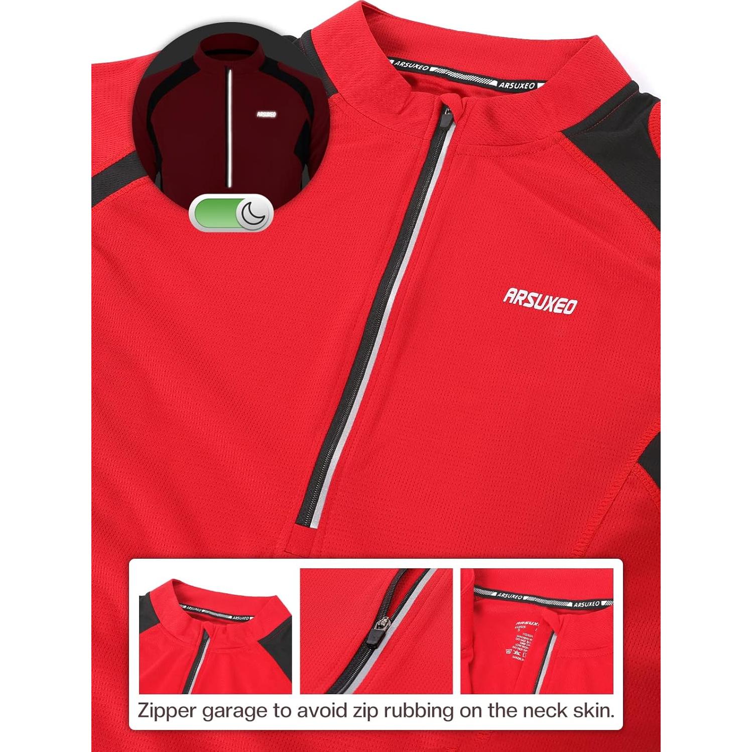 Jersey de Ciclismo ARSUXEO Rojo Hombre XX-Large Secado Rápido