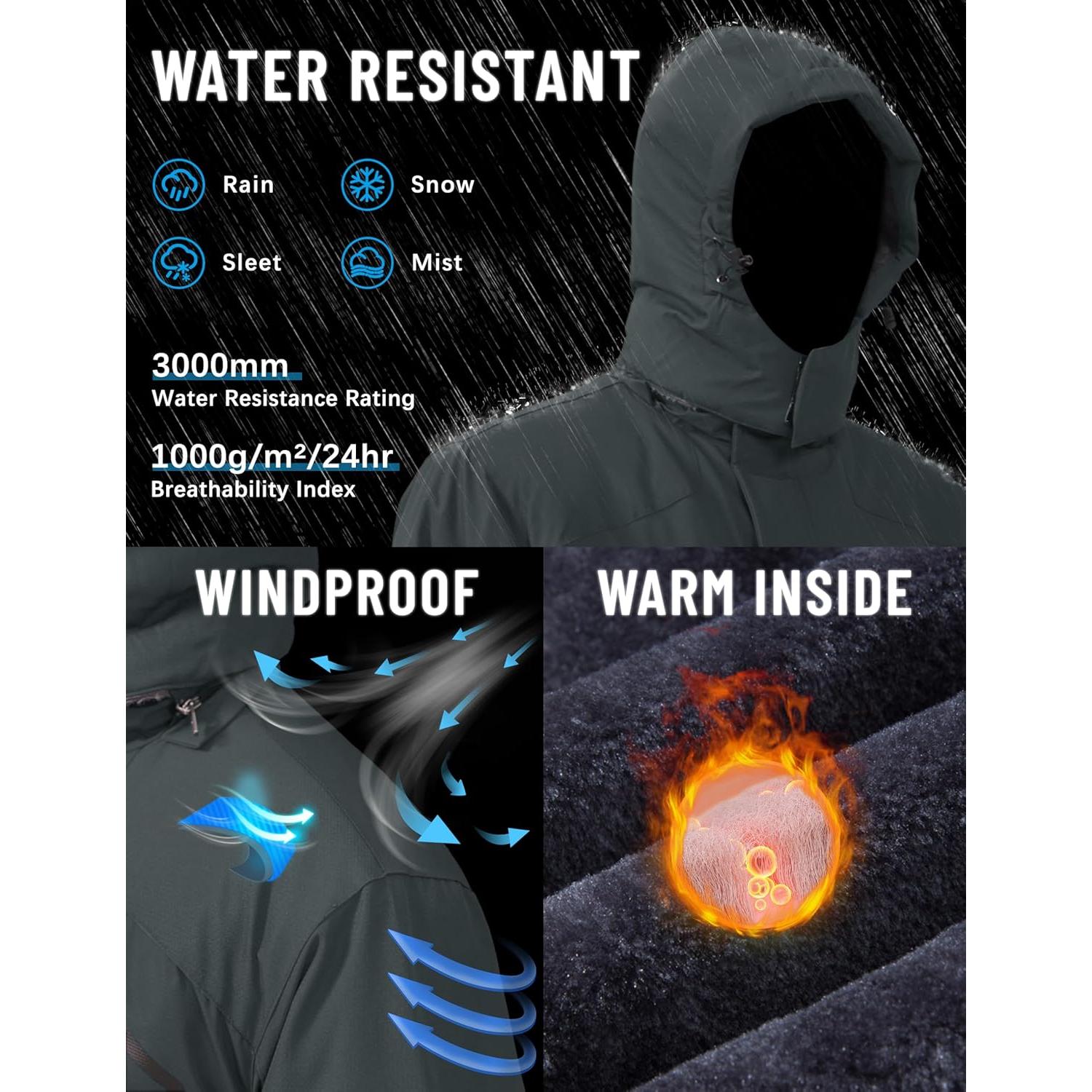 Chaqueta de Esquí Impermeable TACVASEN para Hombre XL Gris