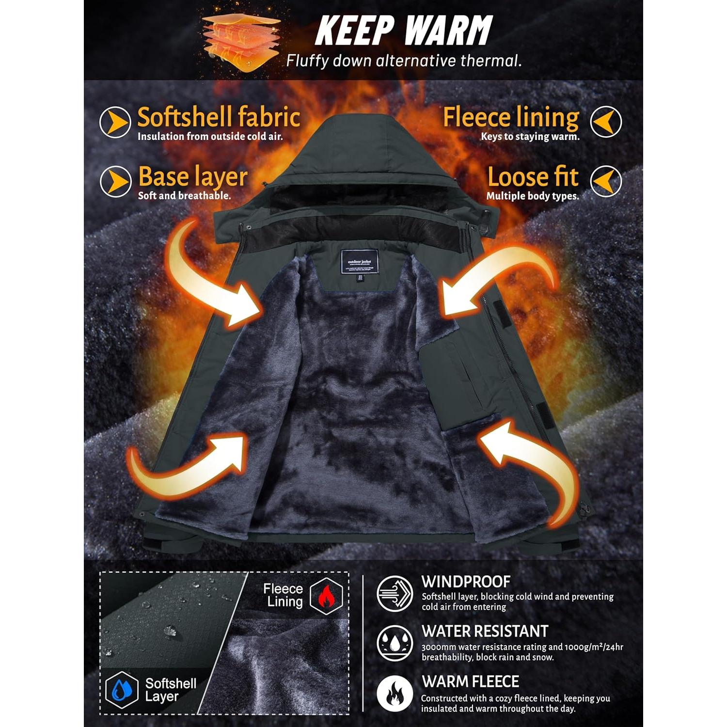 Chaqueta de Esquí Impermeable TACVASEN para Hombre XL Gris