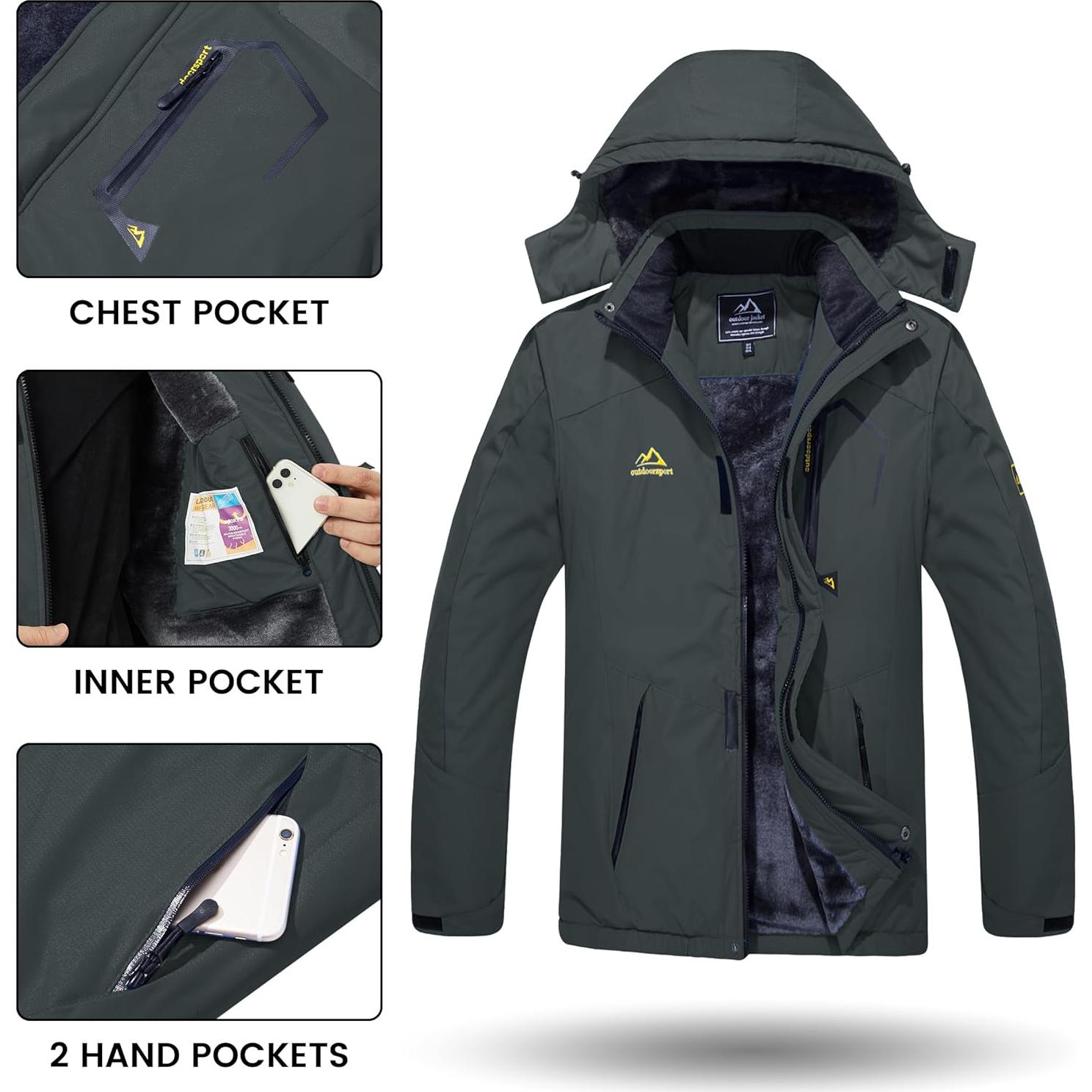 Chaqueta de Esquí Impermeable TACVASEN para Hombre XL Gris