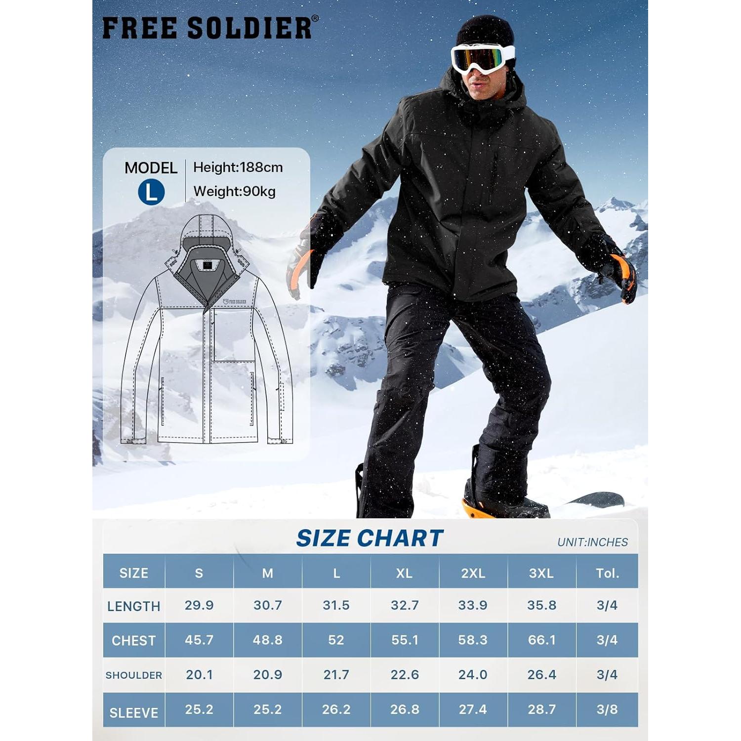 Chaqueta de Esquí Impermeable Free Soldier para Hombres XL