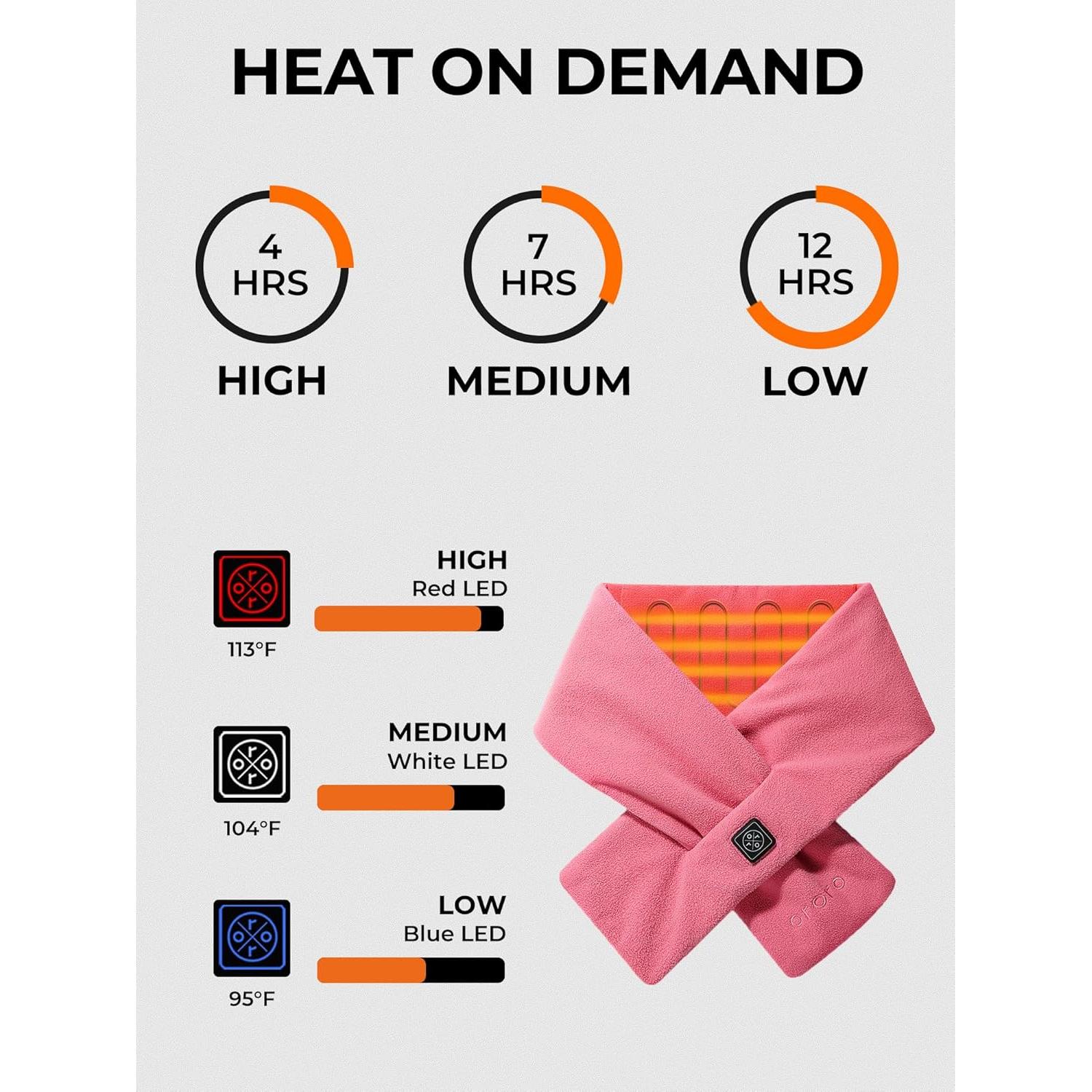 Bufanda Calentada ORORO Unisex Rosa con Batería 7.4V