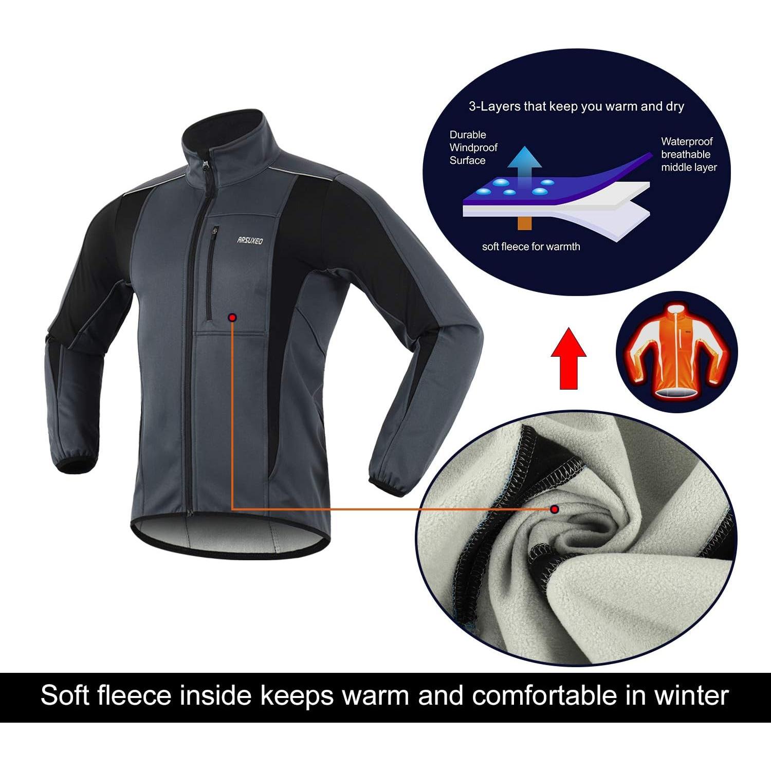 Chaqueta Térmica Softshell Invierno Ciclismo ARSUXEO XX-Large Gris