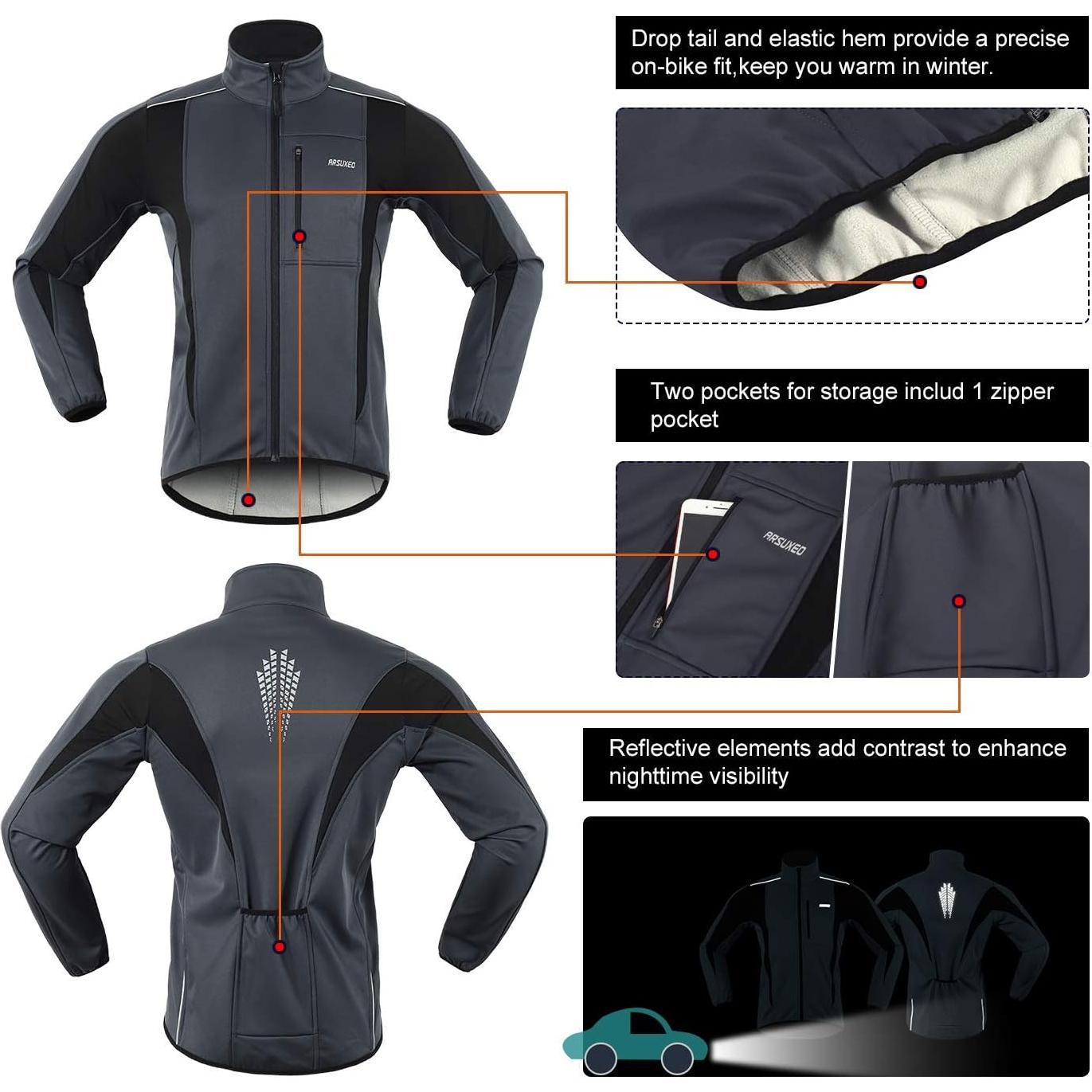 Chaqueta Térmica Softshell Invierno Ciclismo ARSUXEO XX-Large Gris