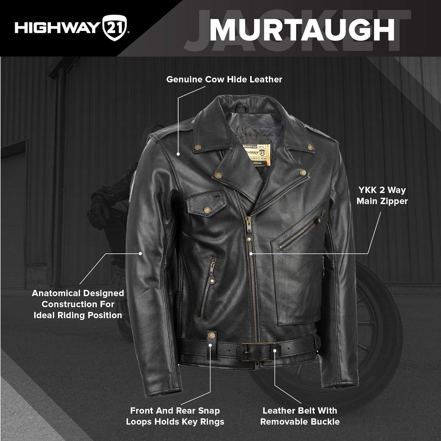 Chaqueta de Cuero para Motocicleta Highway 21 Murtaugh XL Negra