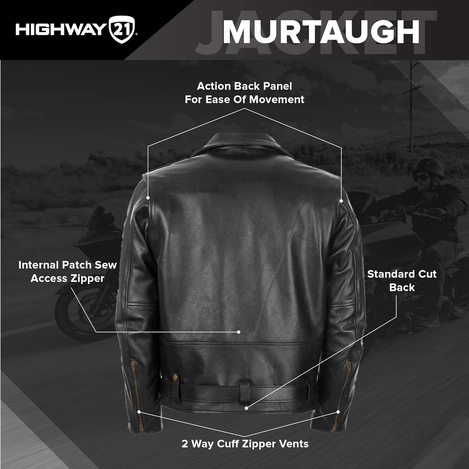 Chaqueta de Cuero para Motocicleta Highway 21 Murtaugh XL Negra
