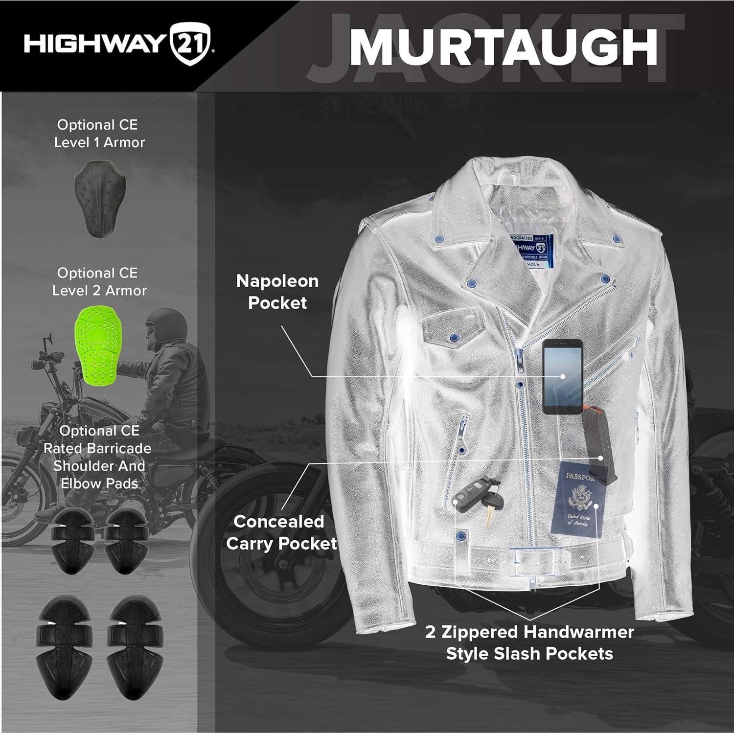 Chaqueta de Cuero para Motocicleta Highway 21 Murtaugh XL Negra