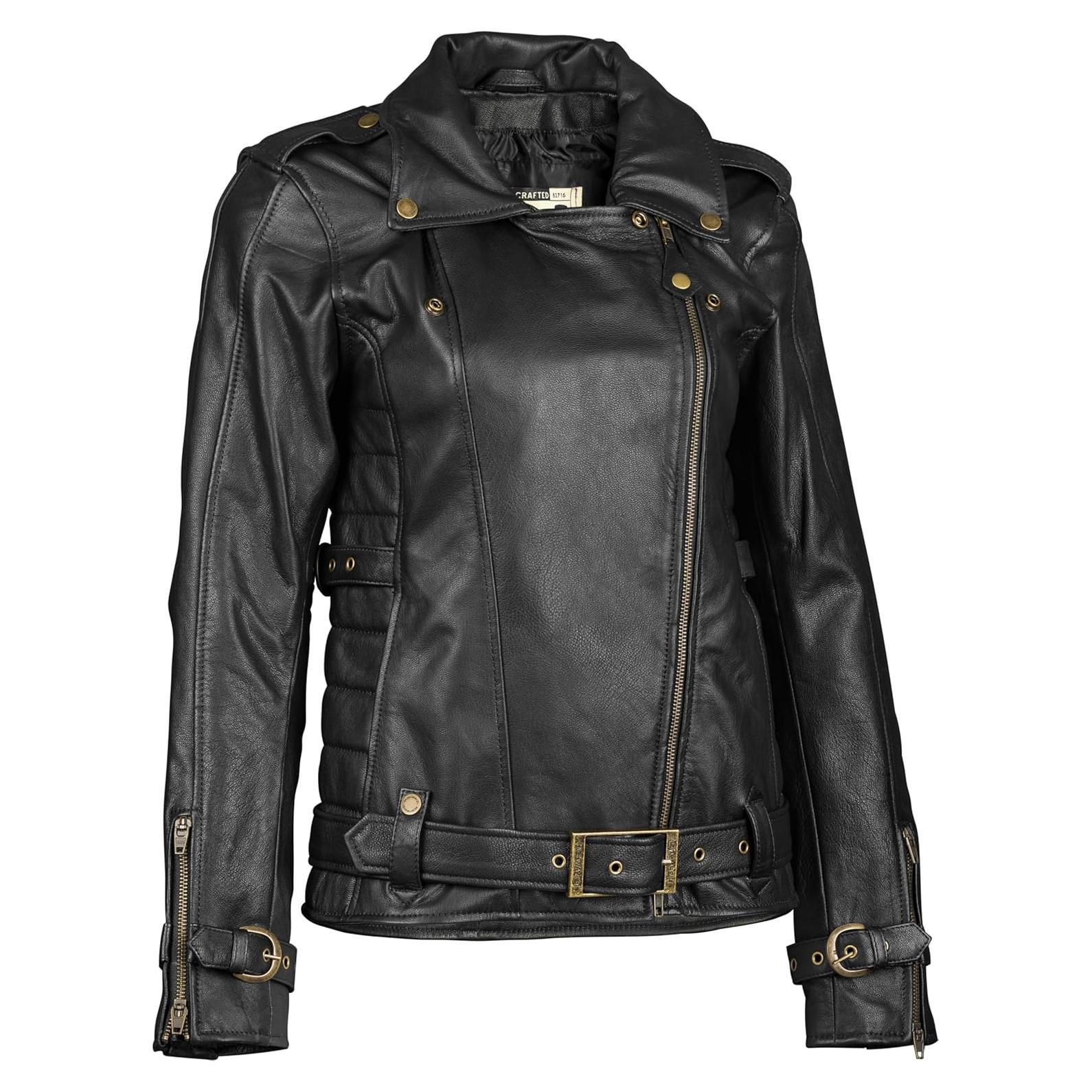 Chaqueta de Motociclista de Cuero Highway 21 para Mujer - Negra