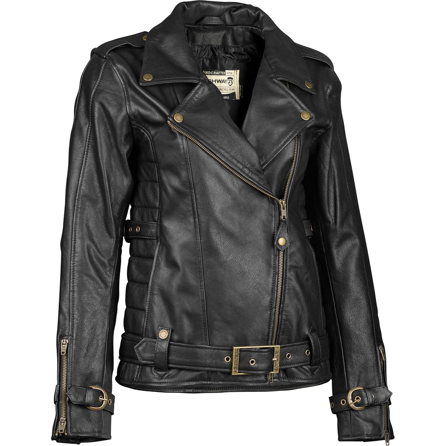 Chaqueta de Motociclista de Cuero Highway 21 para Mujer - Negra