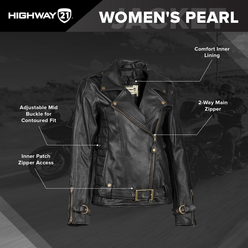 Chaqueta de Motociclista de Cuero Highway 21 para Mujer - Negra