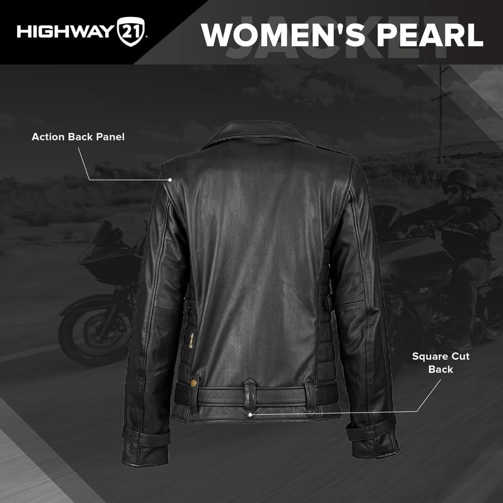 Chaqueta de Motociclista de Cuero Highway 21 para Mujer - Negra