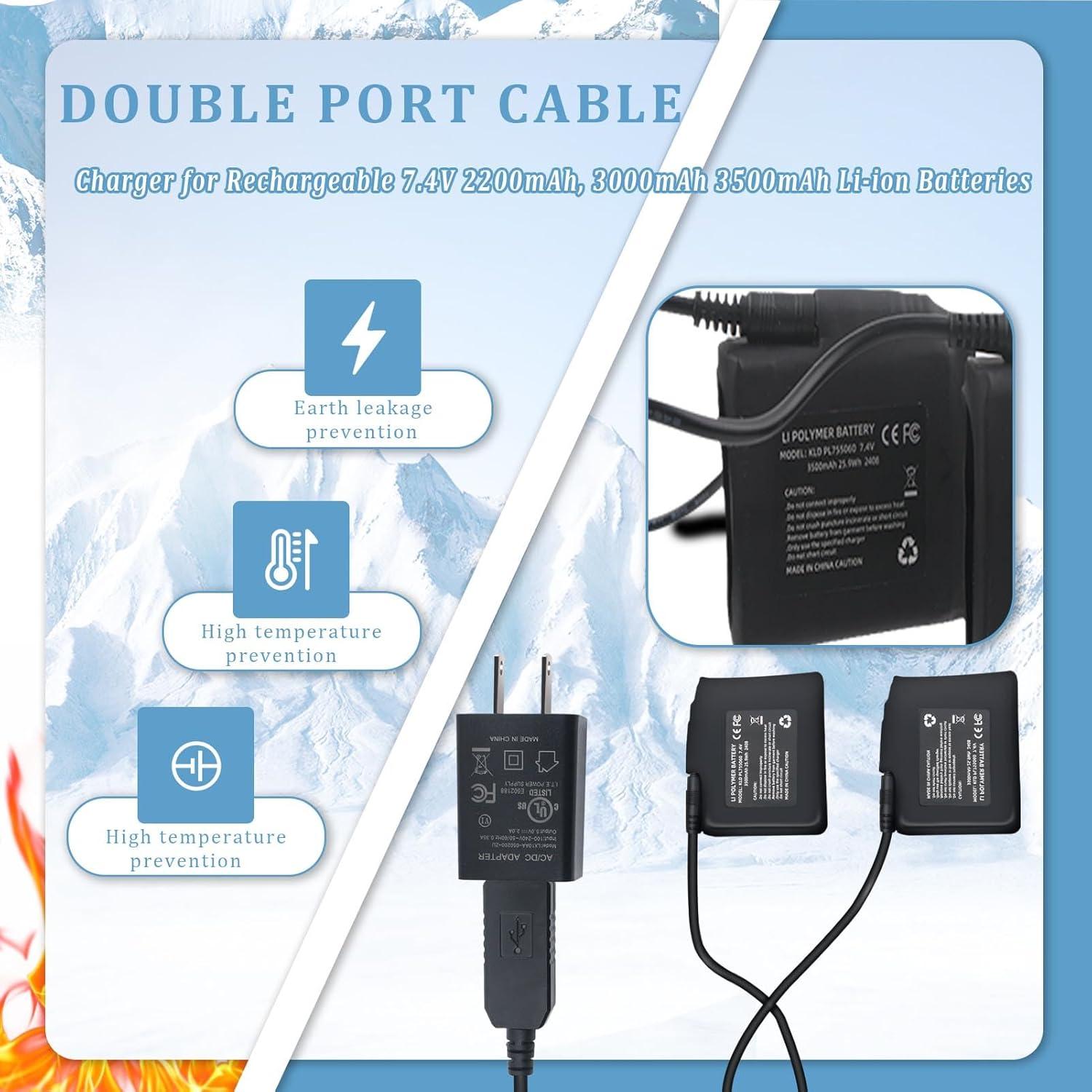 Cargador Doble USB-DC 8.4V AIZYSY para Guantes y Calcetines Térmicos