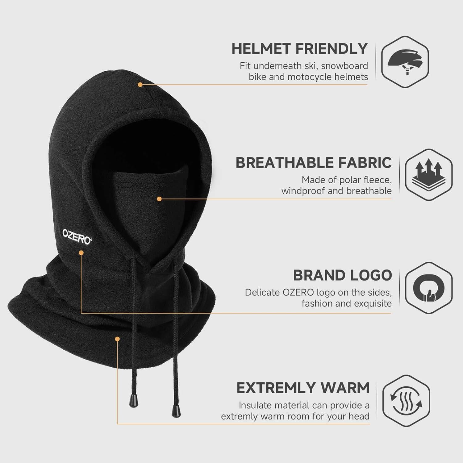 Balaclava OZERO de Forro Polar Térmico para Invierno - 2 Pack Negro y Gris