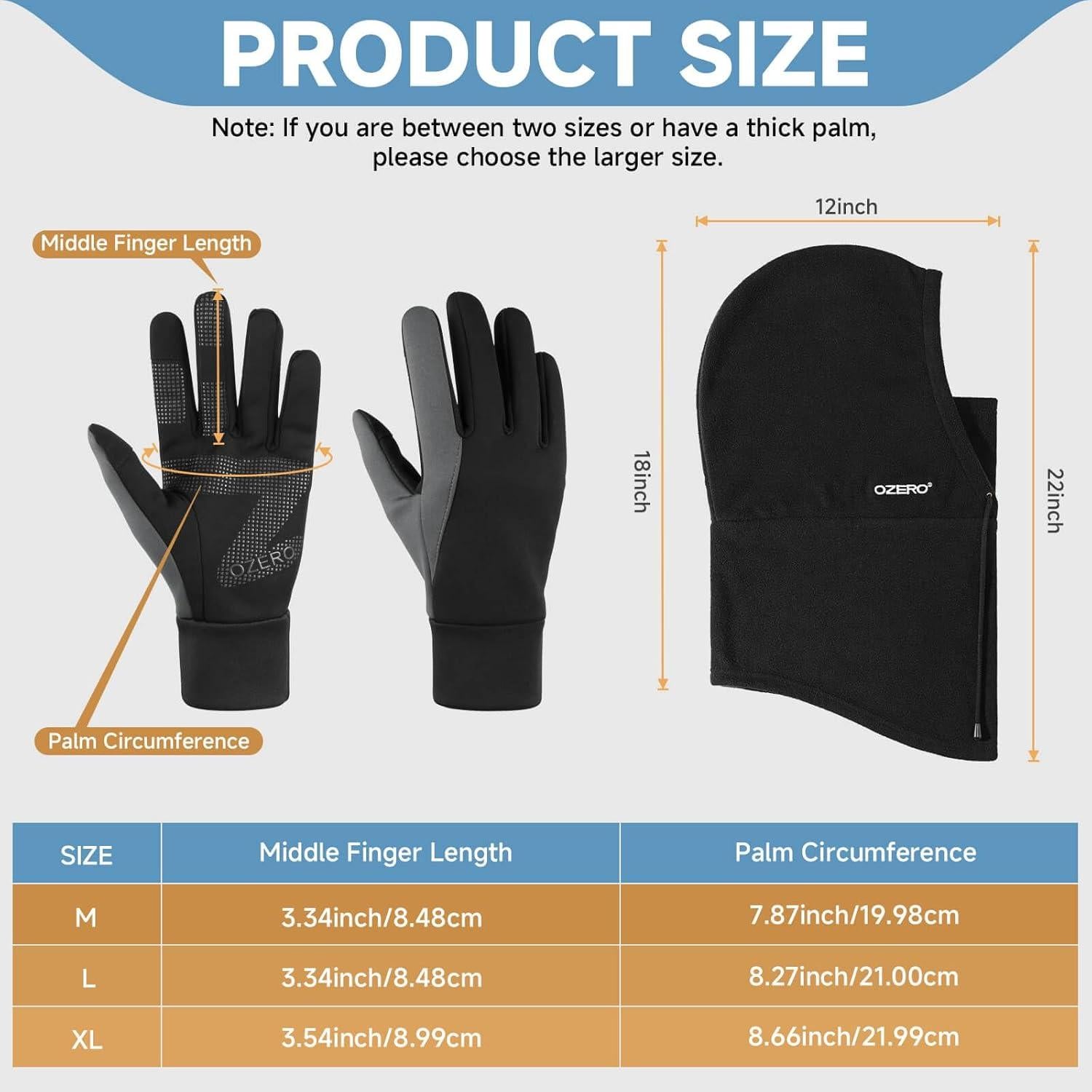 Conjunto Guantes y Balaclava Invierno OZERO - Antideslizantes Táctiles