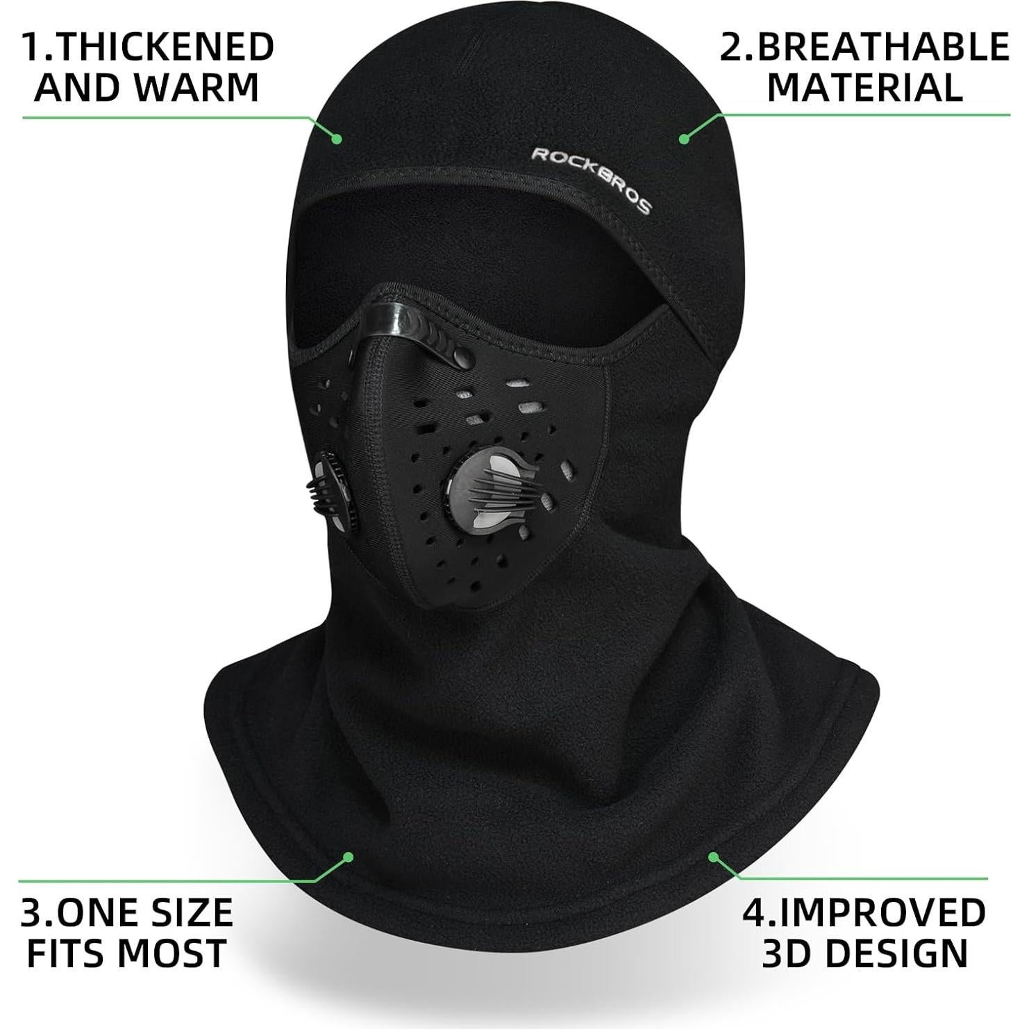 Máscara Balaclava Térmica ROCKBROS Unisex Negro Oscuro