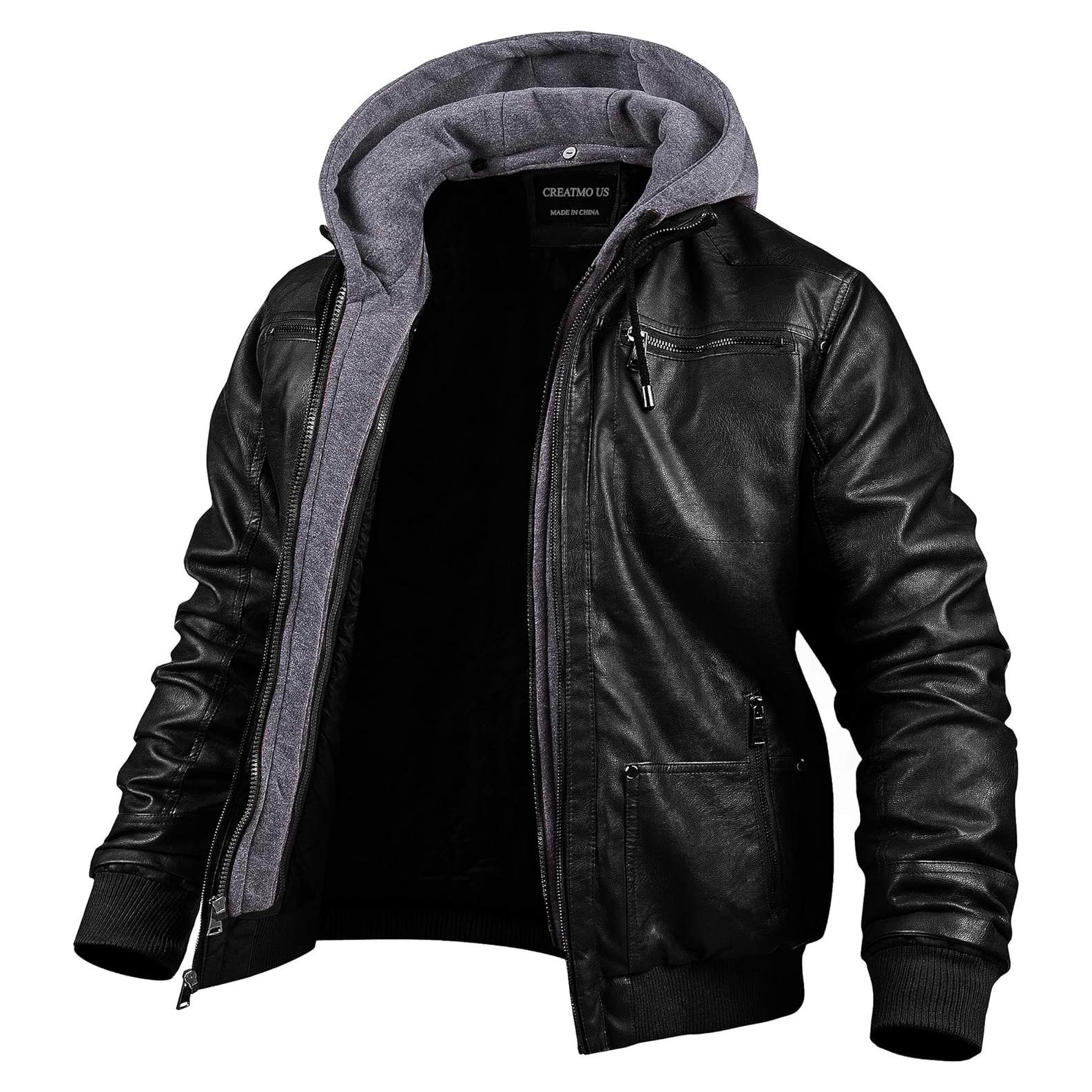Chaqueta de Cuero Sintético para Hombres Creatmo - X-Large Negra