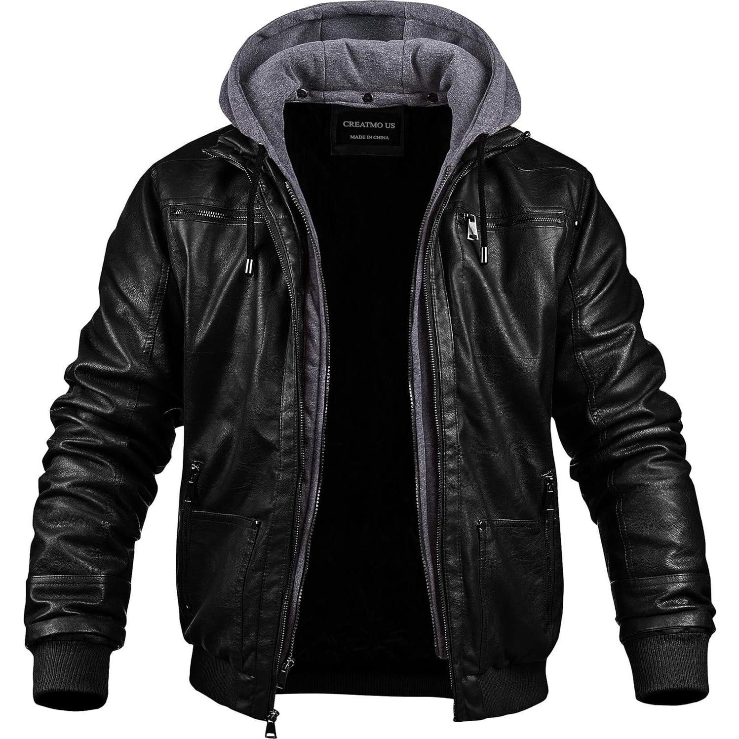 Chaqueta de Cuero Sintético para Hombres Creatmo - X-Large Negra
