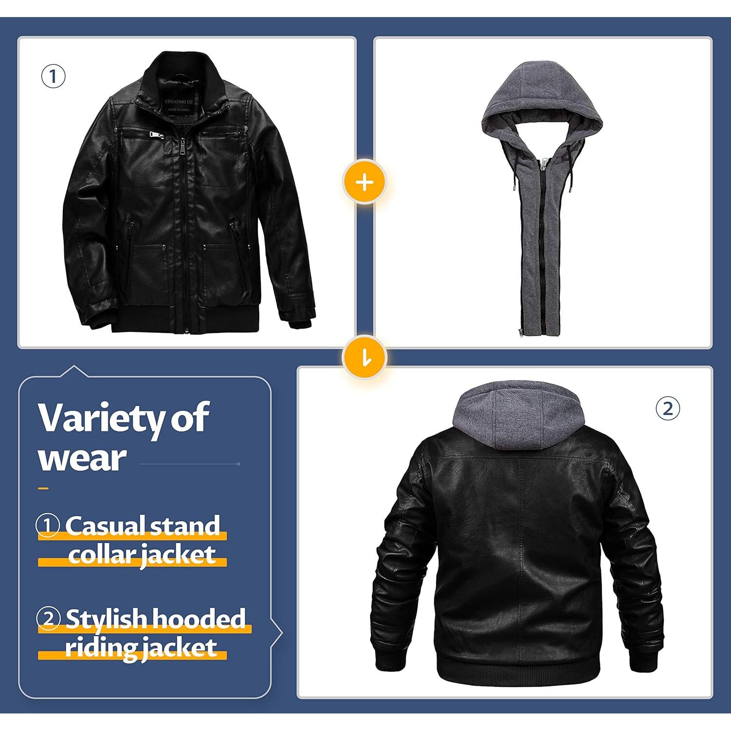 Chaqueta de Cuero Sintético para Hombres Creatmo - X-Large Negra