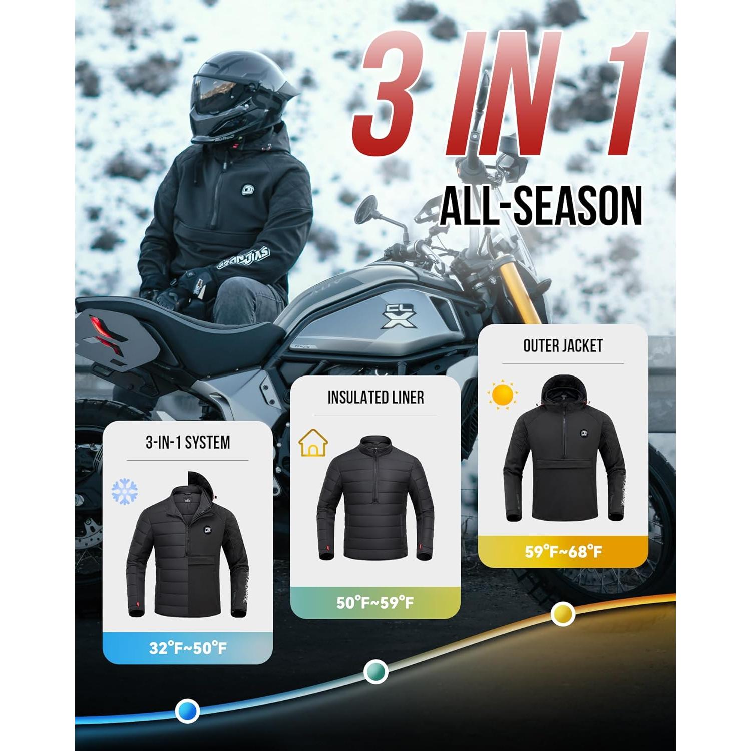 Chaqueta de Motocicleta IRON JIA'S 3 en 1 con Forro Removible