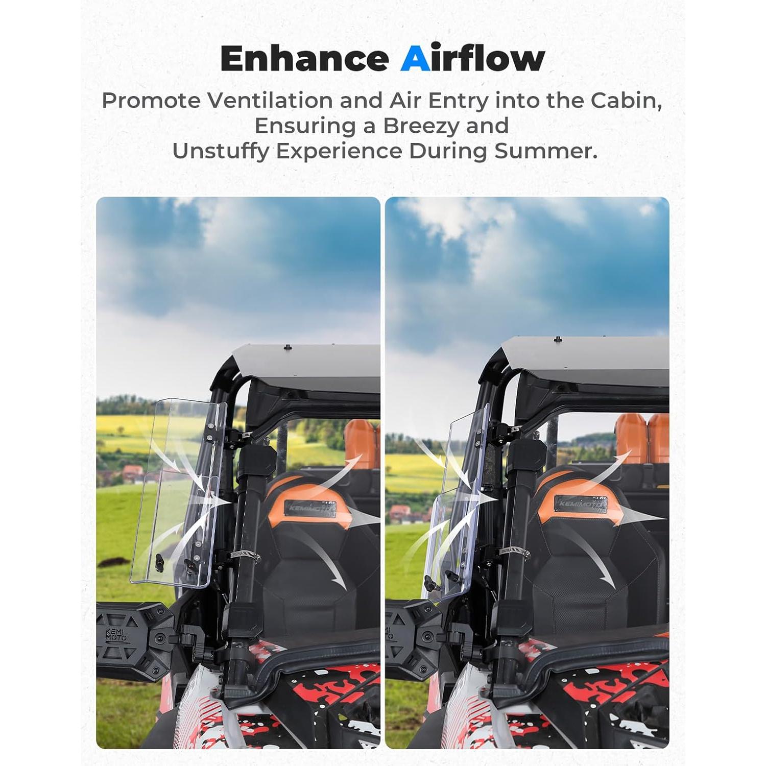 Kit Deflector de Viento KEMIMOTO para UTVs - 2 Piezas Ajustables