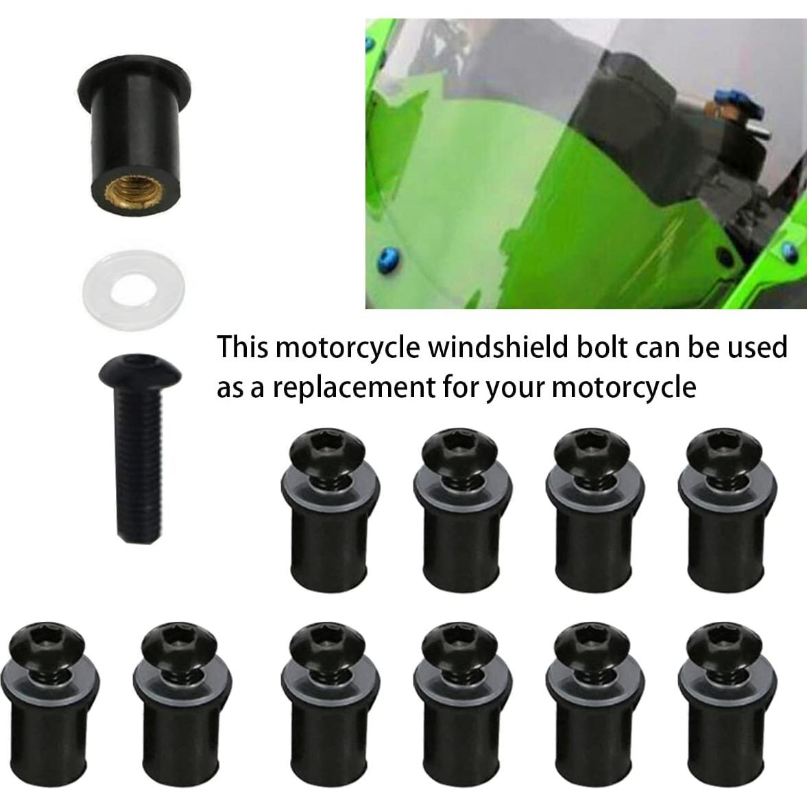 Kit de Tornillos para Parabrisas BELOMI 10 Piezas Aluminio Negro