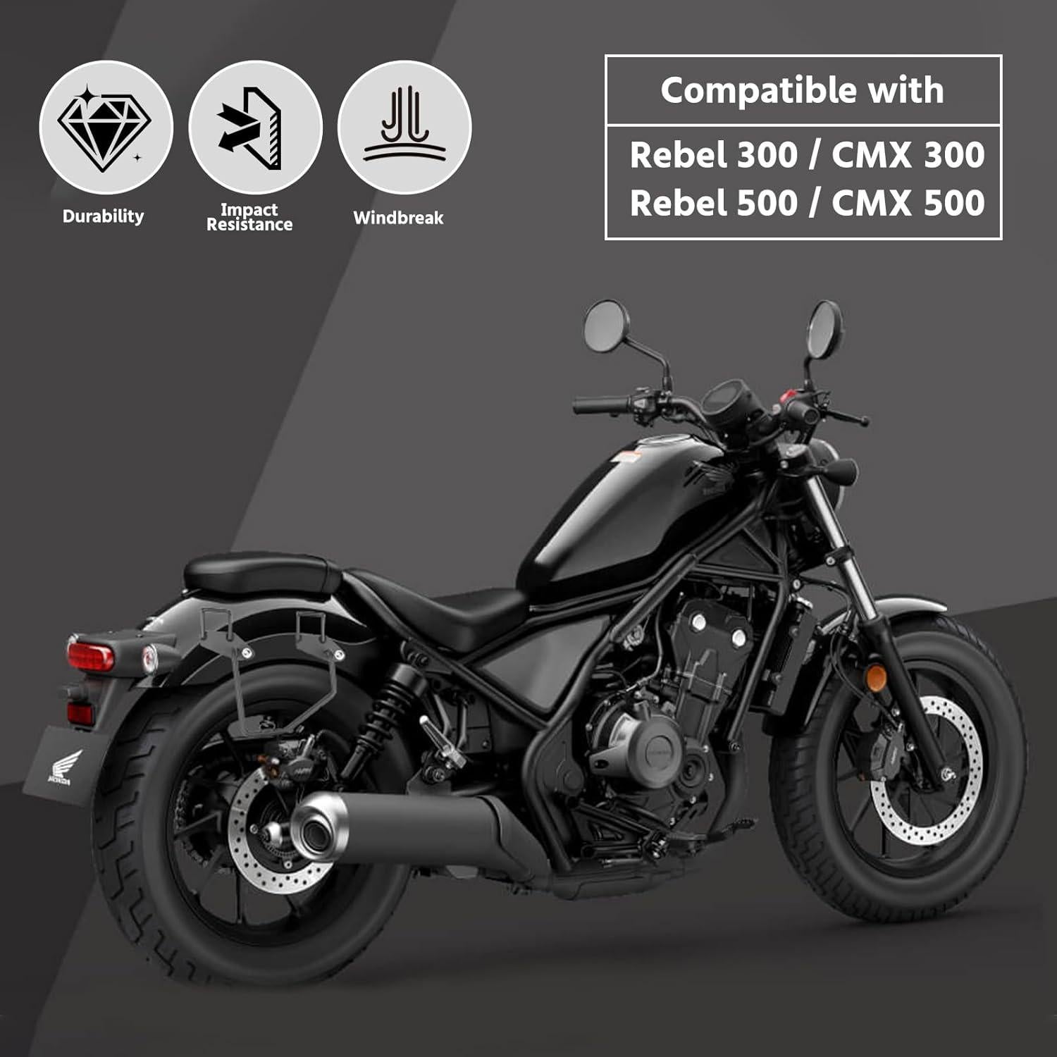 Parabrisas Ajustable TECTEK para Motocicleta Rebel 300/500 40 cm