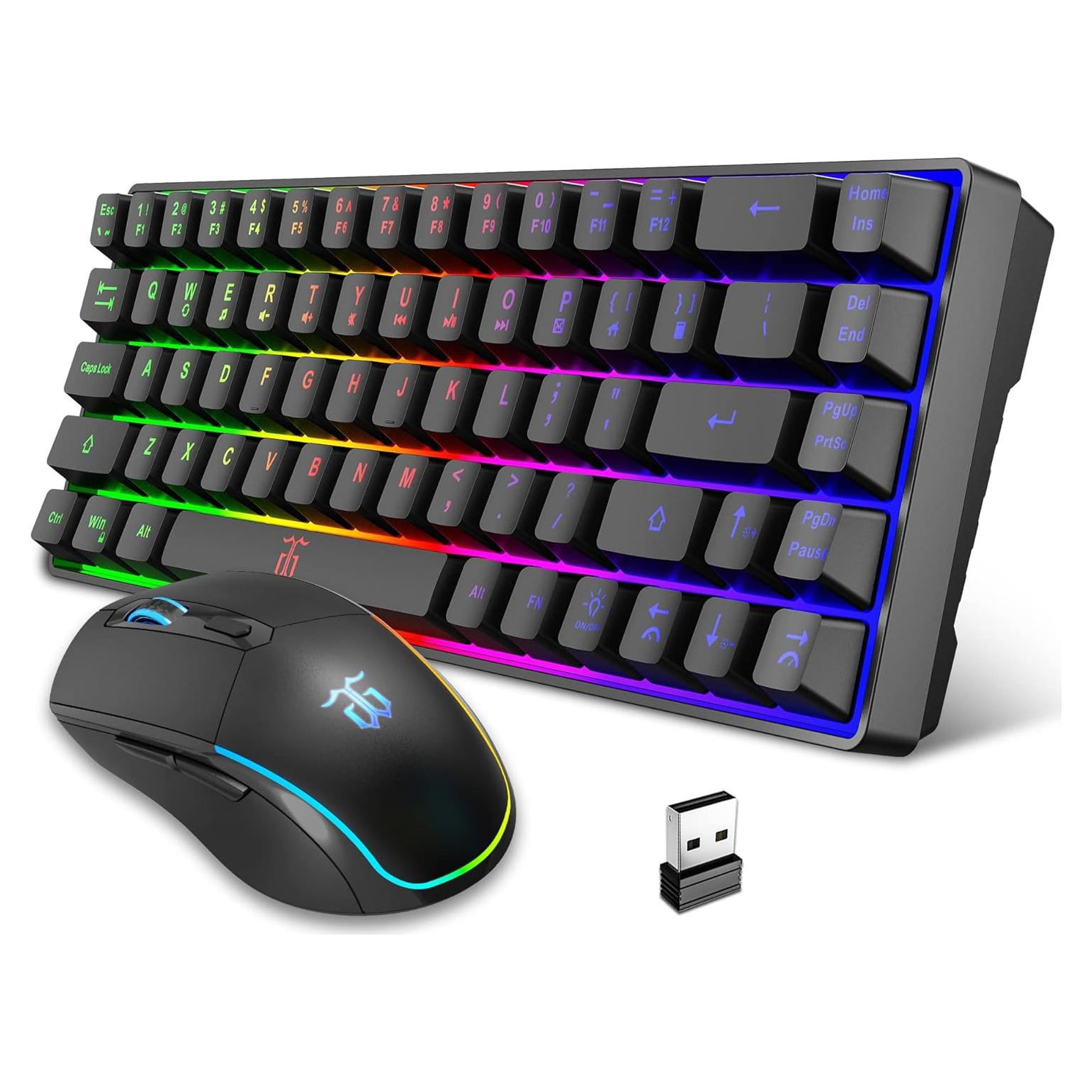Combo Teclado y Ratón Inalámbrico Snpurdiri 60% LED RGB