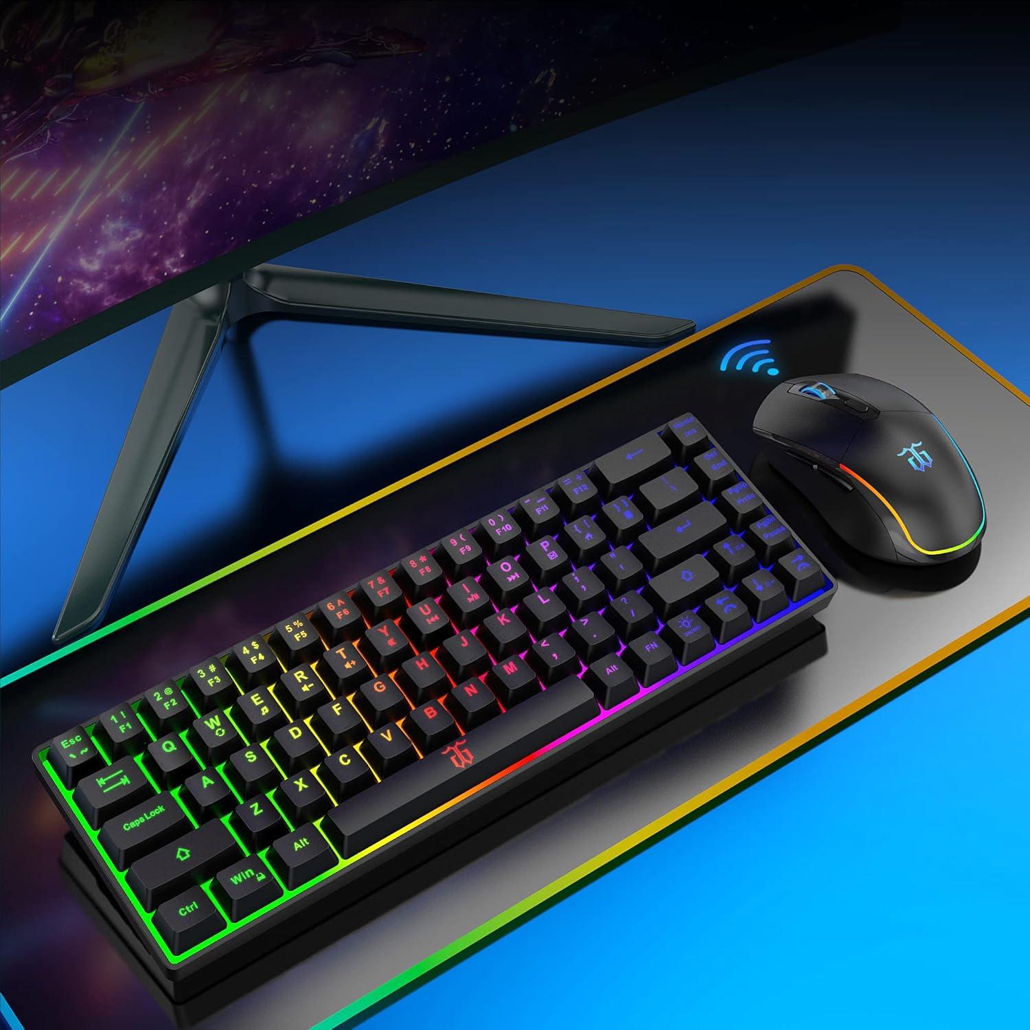 Combo Teclado y Ratón Inalámbrico Snpurdiri 60% LED RGB