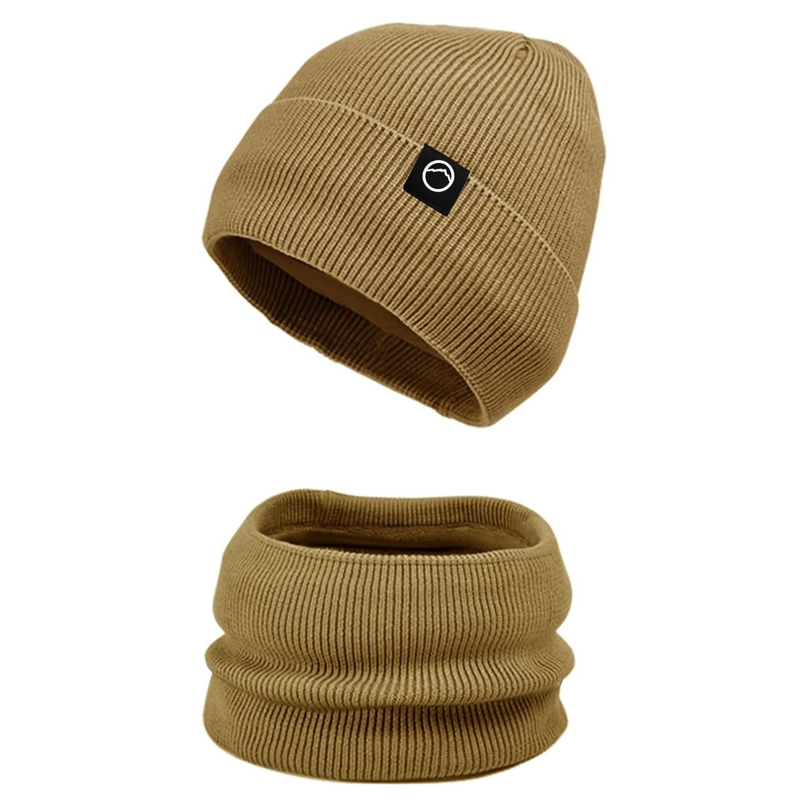 Conjunto Gorro y Bufanda Invierno Unisex Caqui Forro Polar