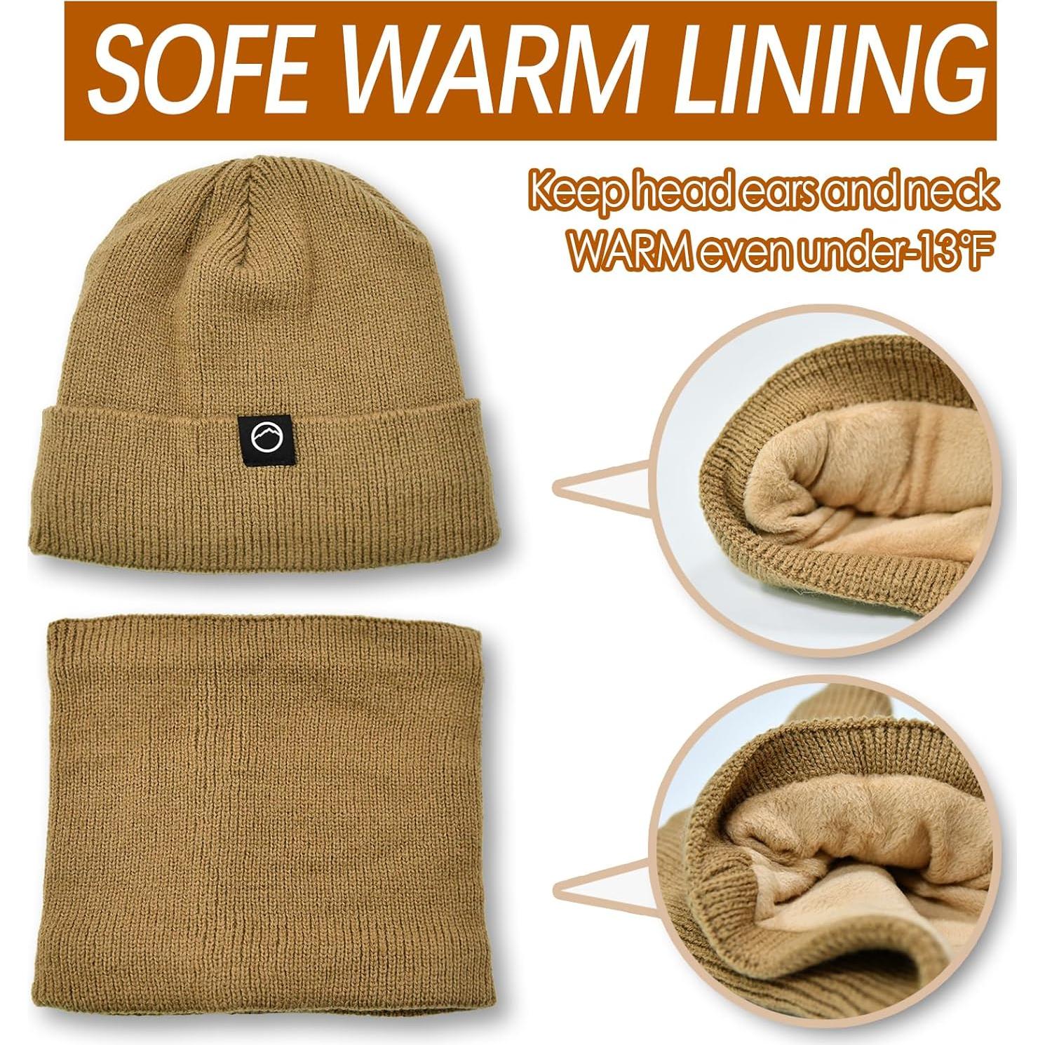 Conjunto Gorro y Bufanda Invierno Unisex Caqui Forro Polar