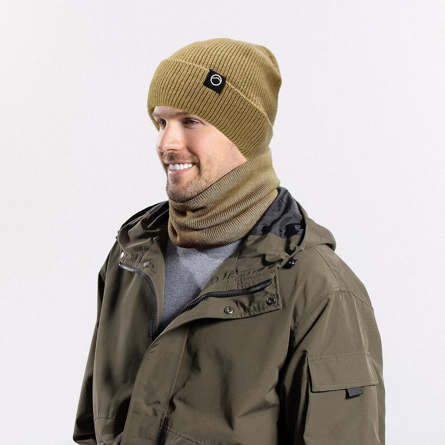 Conjunto Gorro y Bufanda Invierno Unisex Caqui Forro Polar