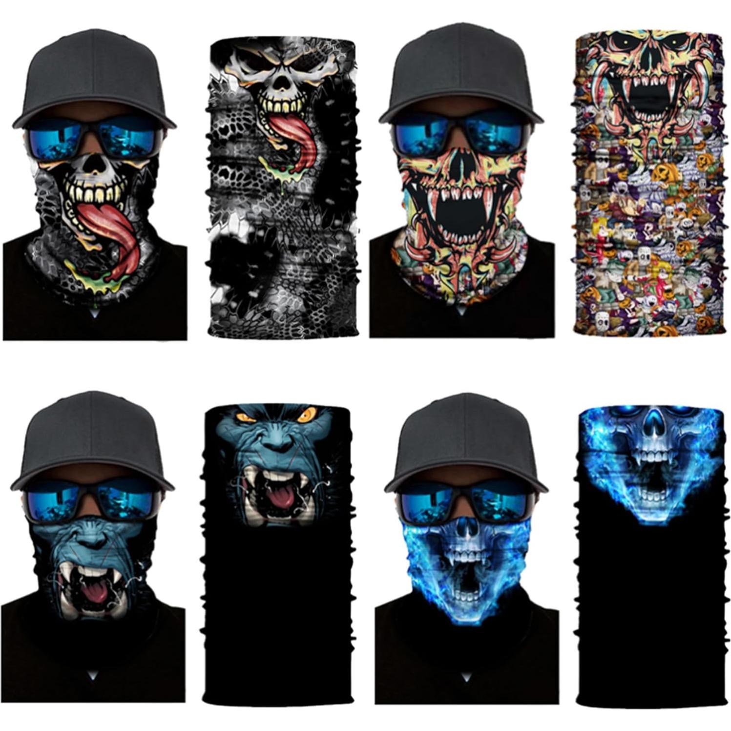 8 Bufandas Multifuncionales Negras para Motocicleta y Deportes