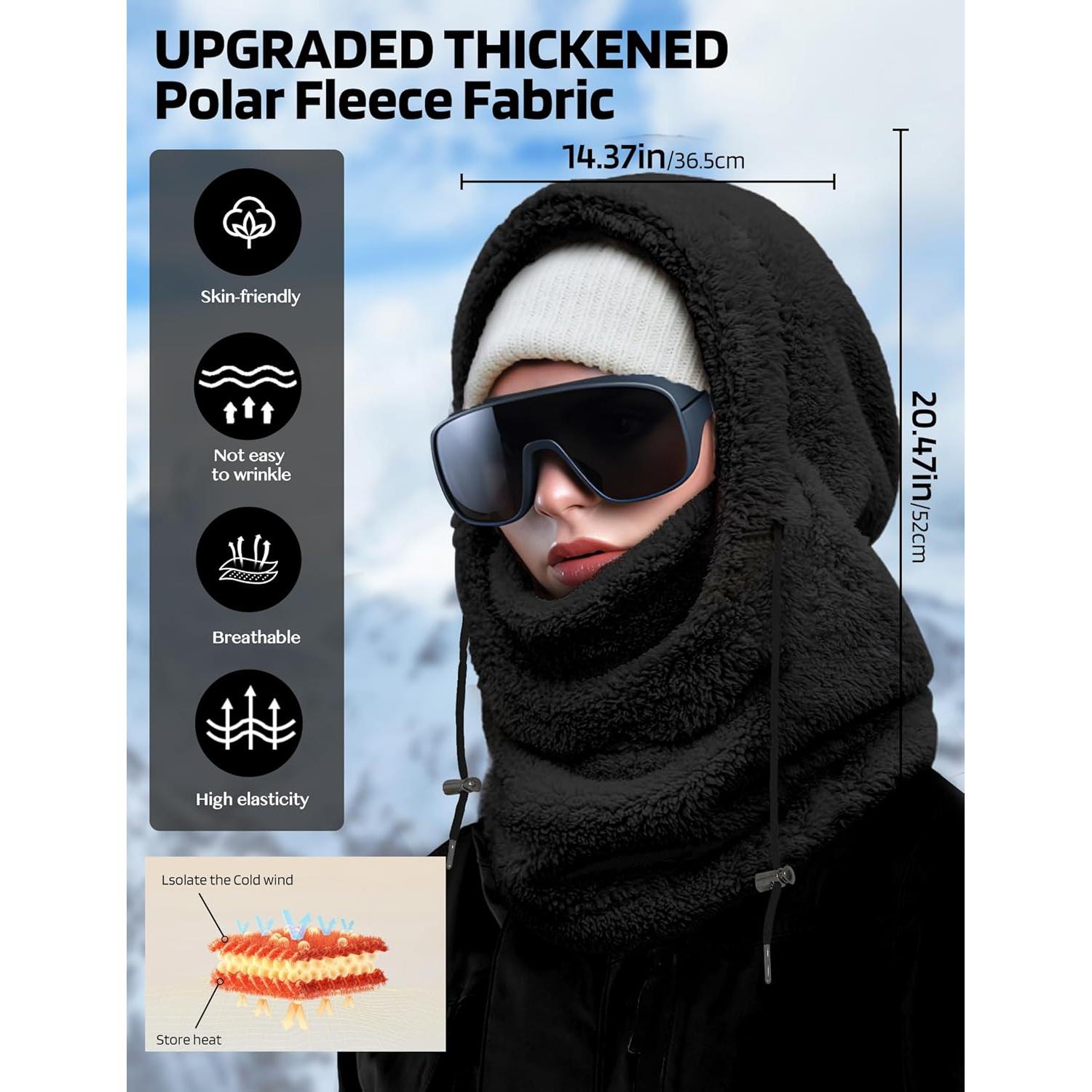 Mascarilla Balaclava de Forro Polar para Hombres y Mujeres - Negro