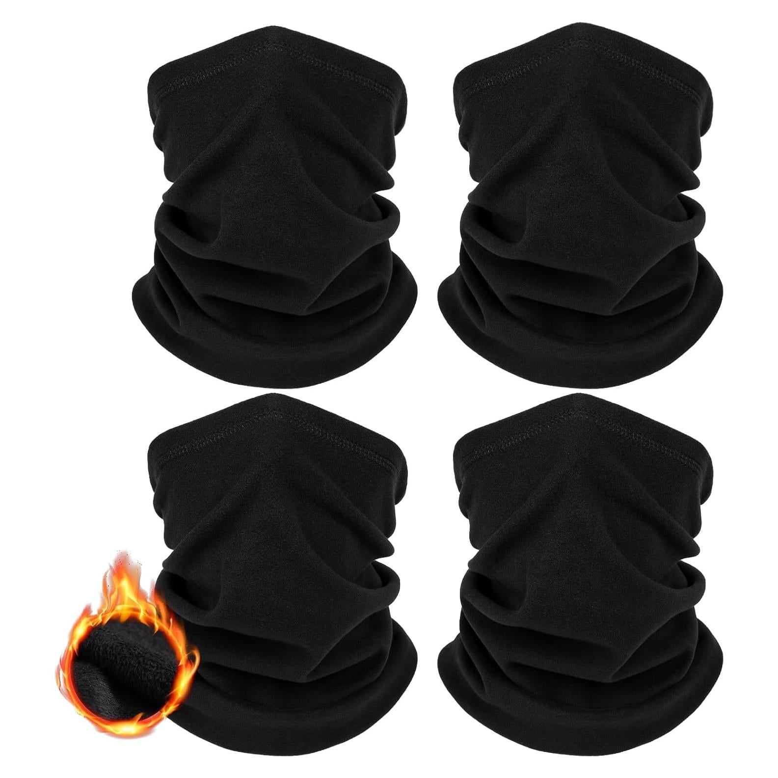 Paquete de 4 Calentadores de Cuello de Invierno Forro Polar Negro