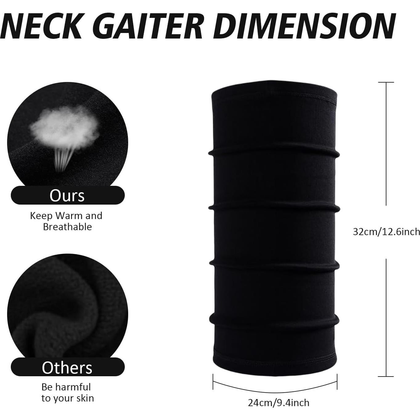 Paquete de 4 Calentadores de Cuello de Invierno Forro Polar Negro