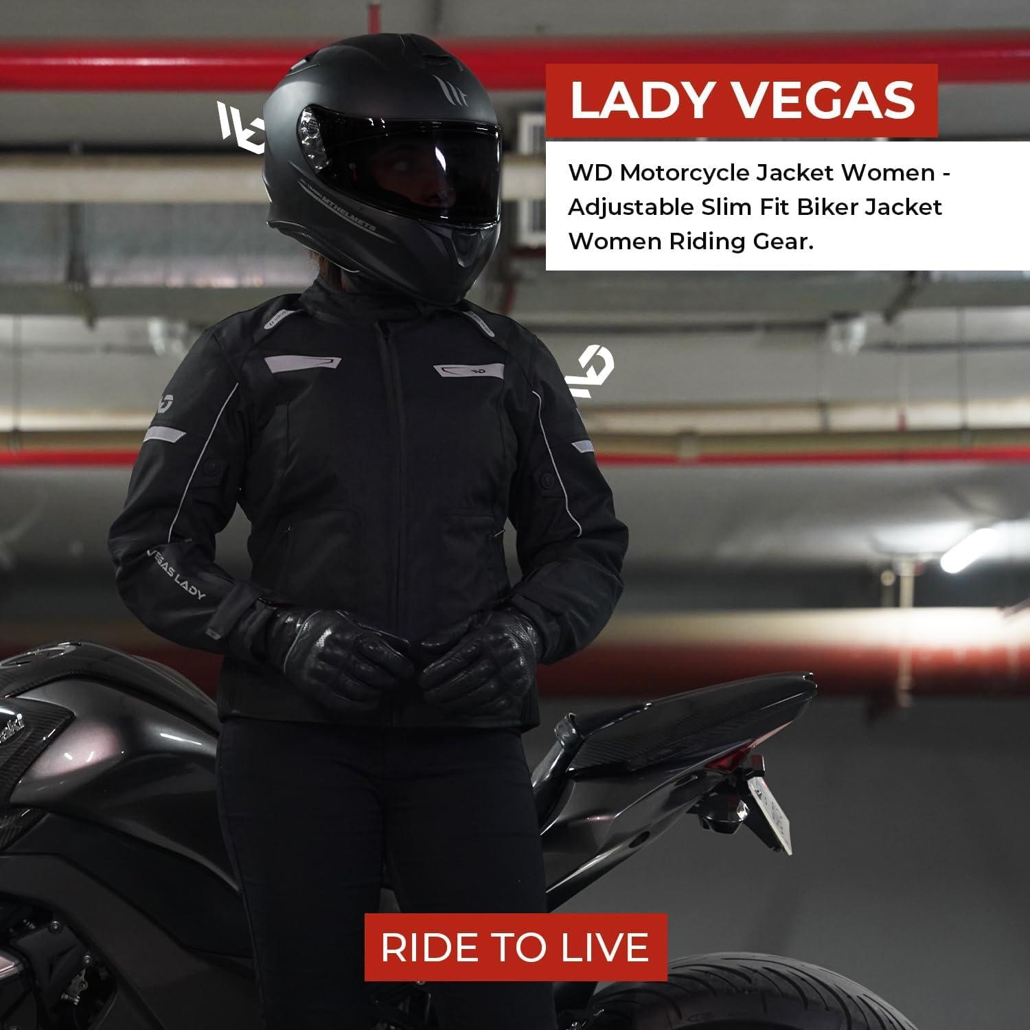 Chaqueta de motocicleta WD Vegas Lady para mujeres - Impermeable, Ajuste Slim, CE